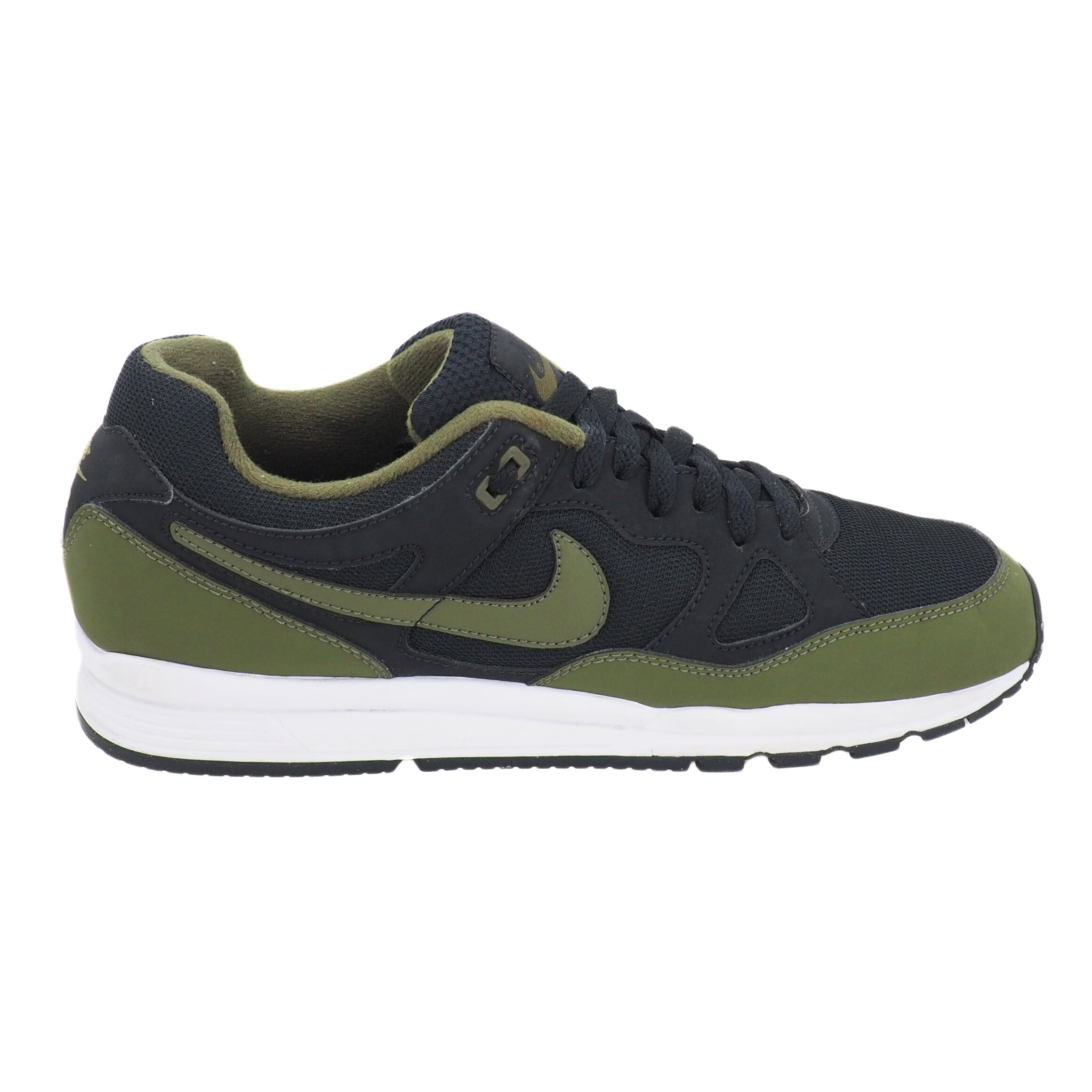 Green and black sneaker with Nike logo on a white background