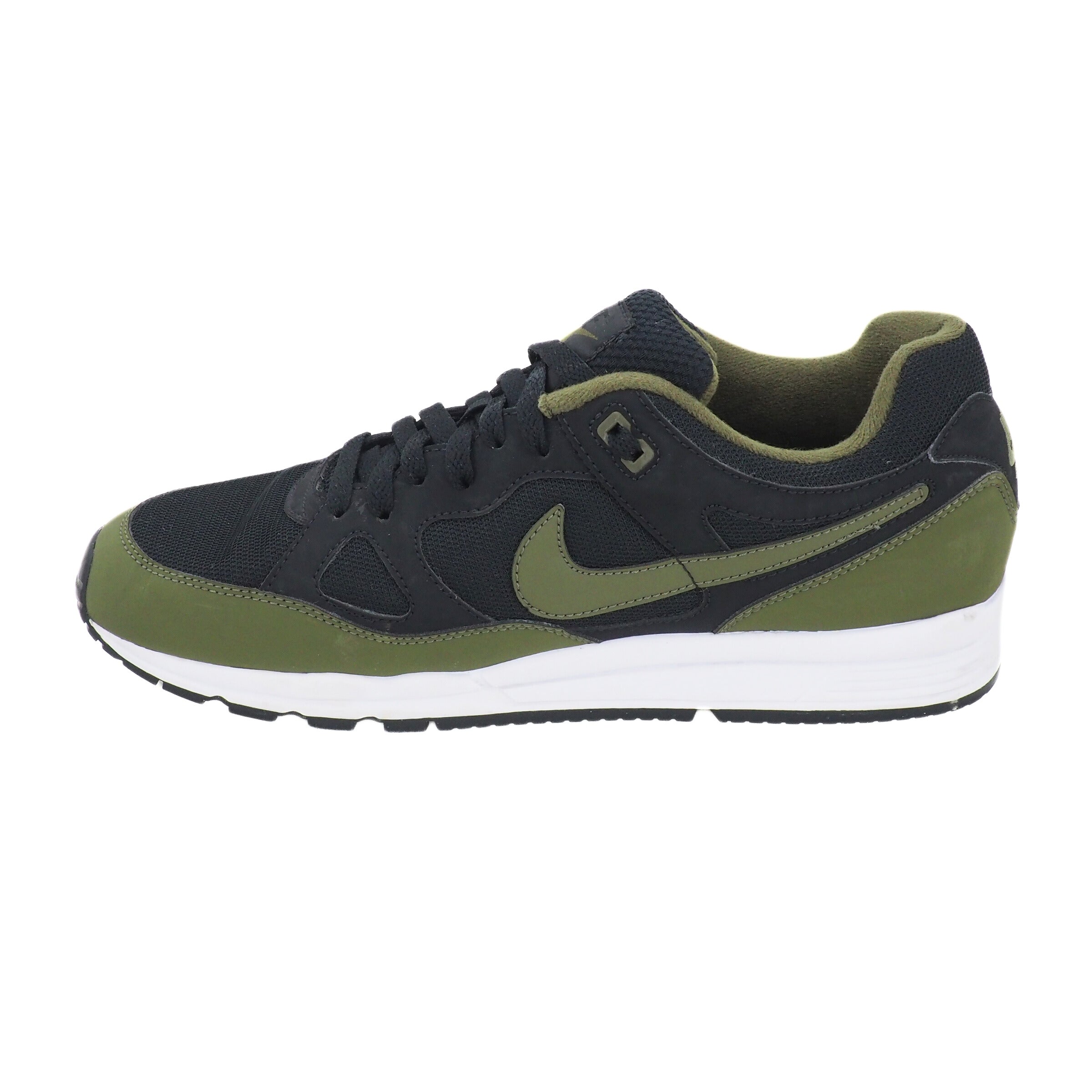 Black and green sneaker with Nike logo on a white background
