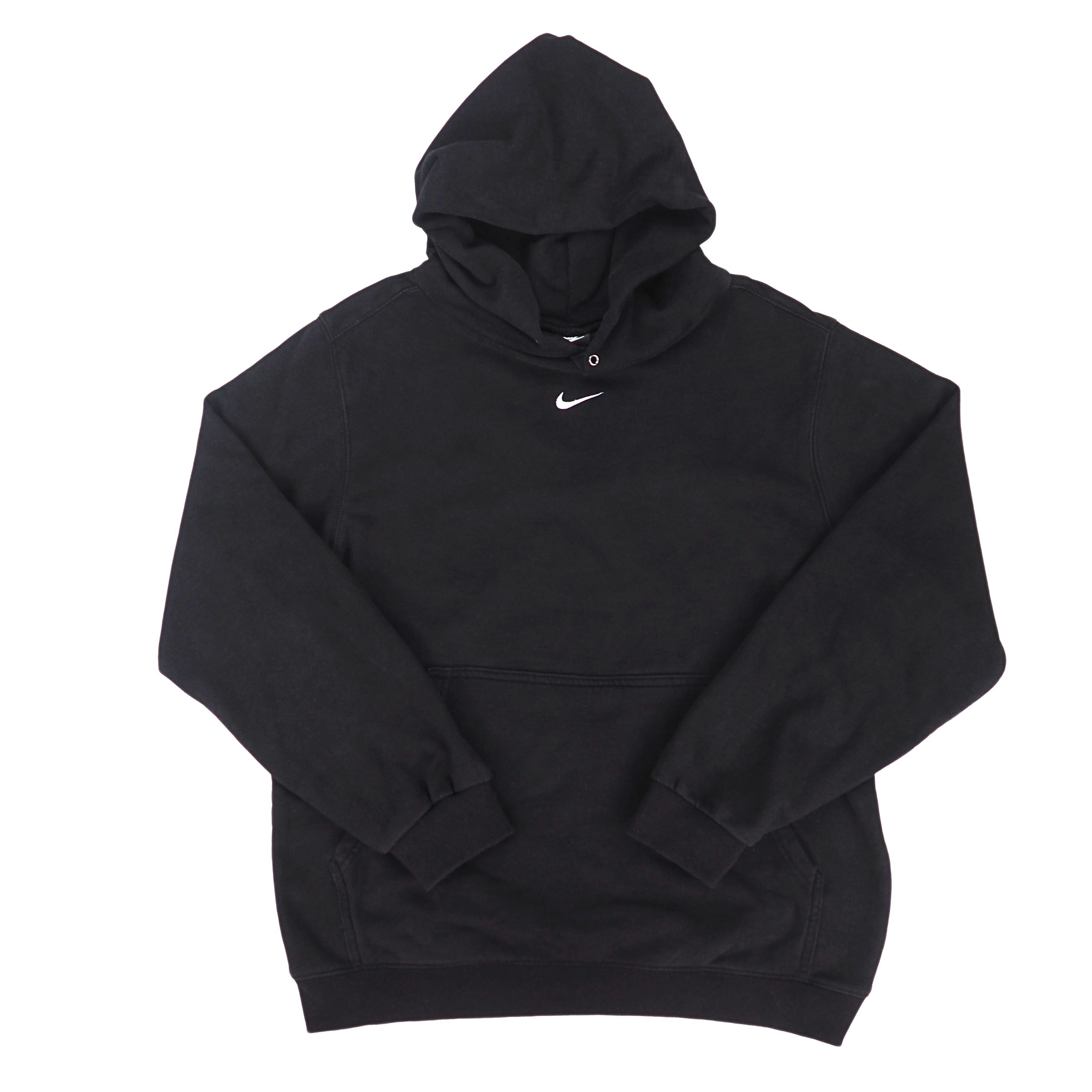 Nike Center Mini Swoosh Hoodie 100% Cotton Fleece Vintage Y2K Black Tag XL - Not Faded