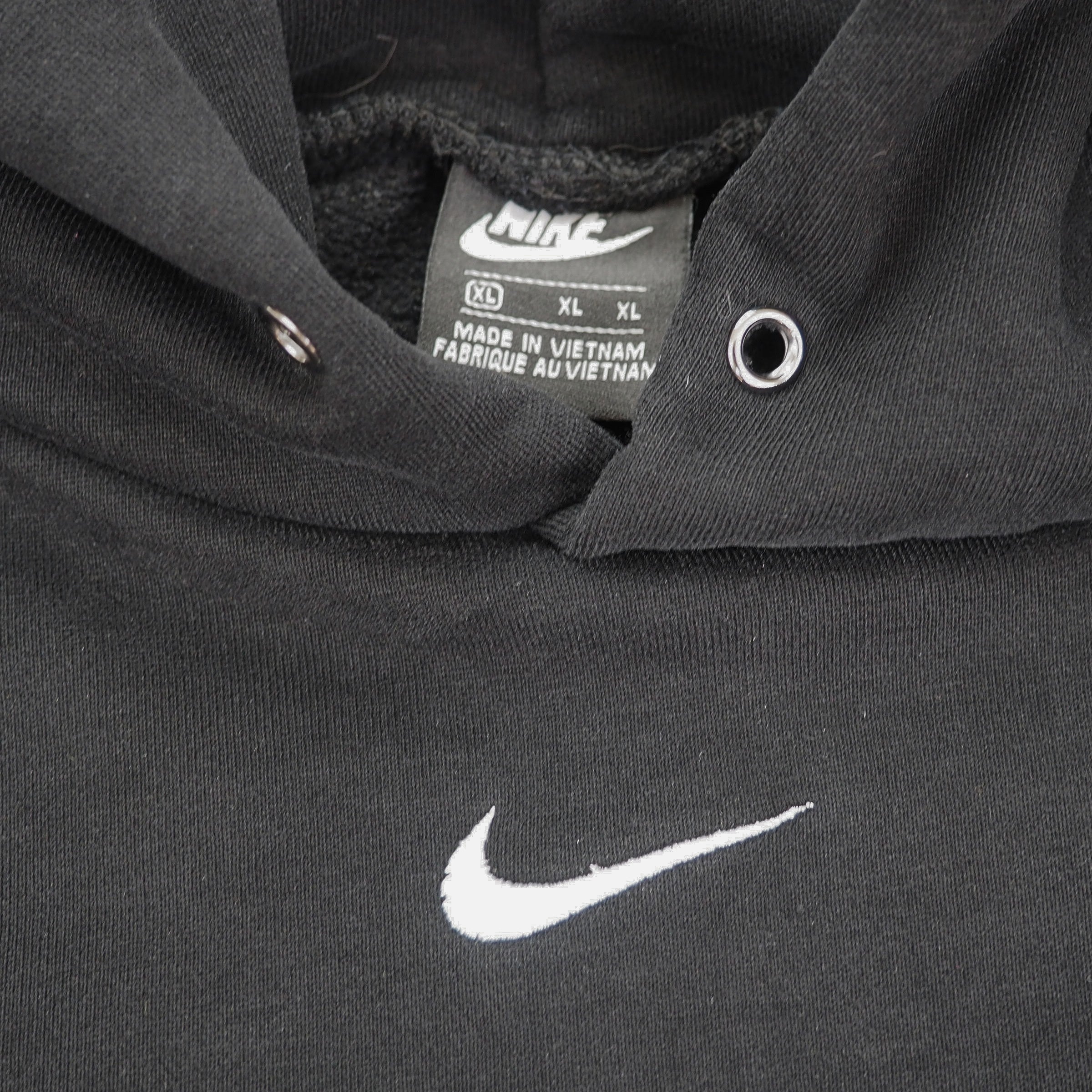 Nike Center Mini Swoosh Hoodie 100% Cotton Fleece Vintage Y2K Black Tag XL - Not Faded