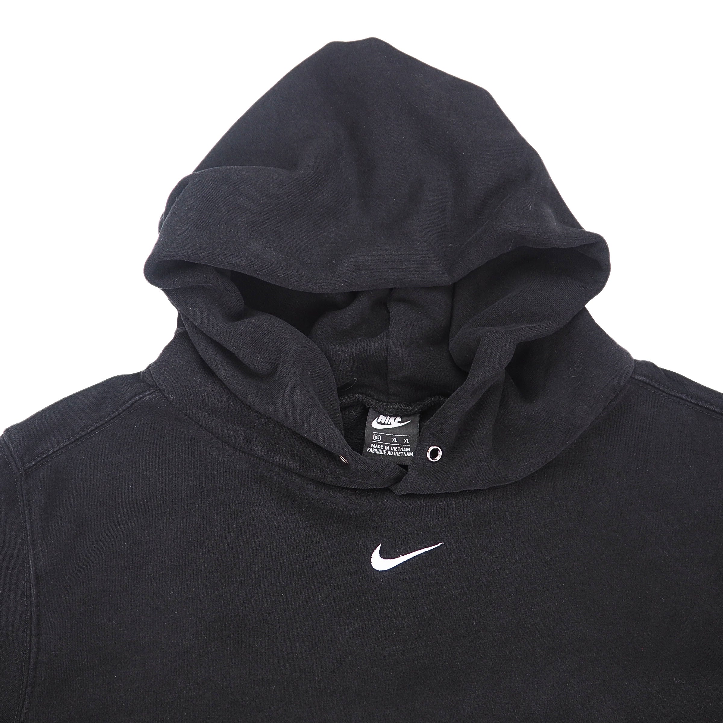 Nike Center Mini Swoosh Hoodie 100% Cotton Fleece Vintage Y2K Black Tag XL - Not Faded