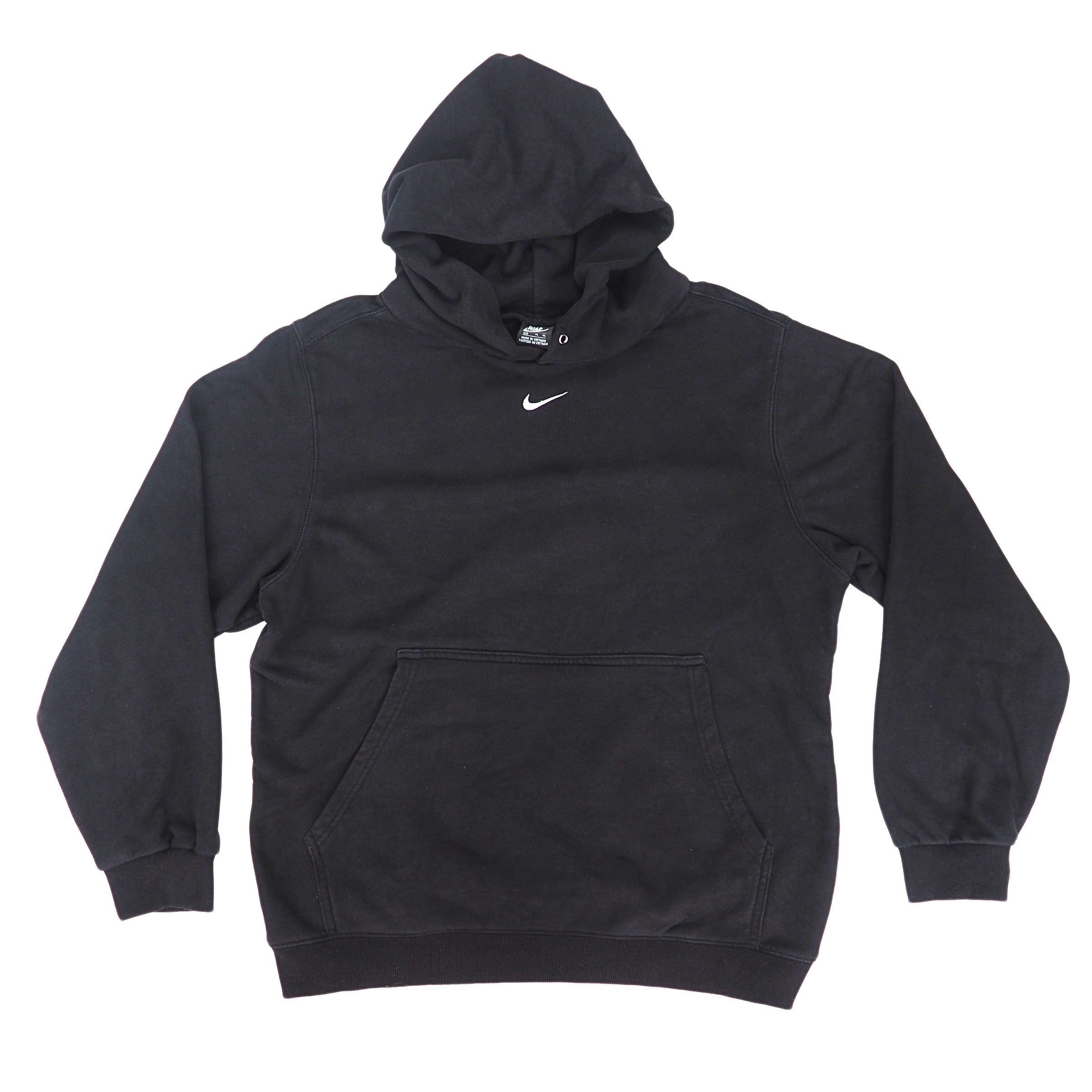 Nike Center Mini Swoosh Hoodie 100% Cotton Fleece Vintage Y2K Black Tag XL - Not Faded