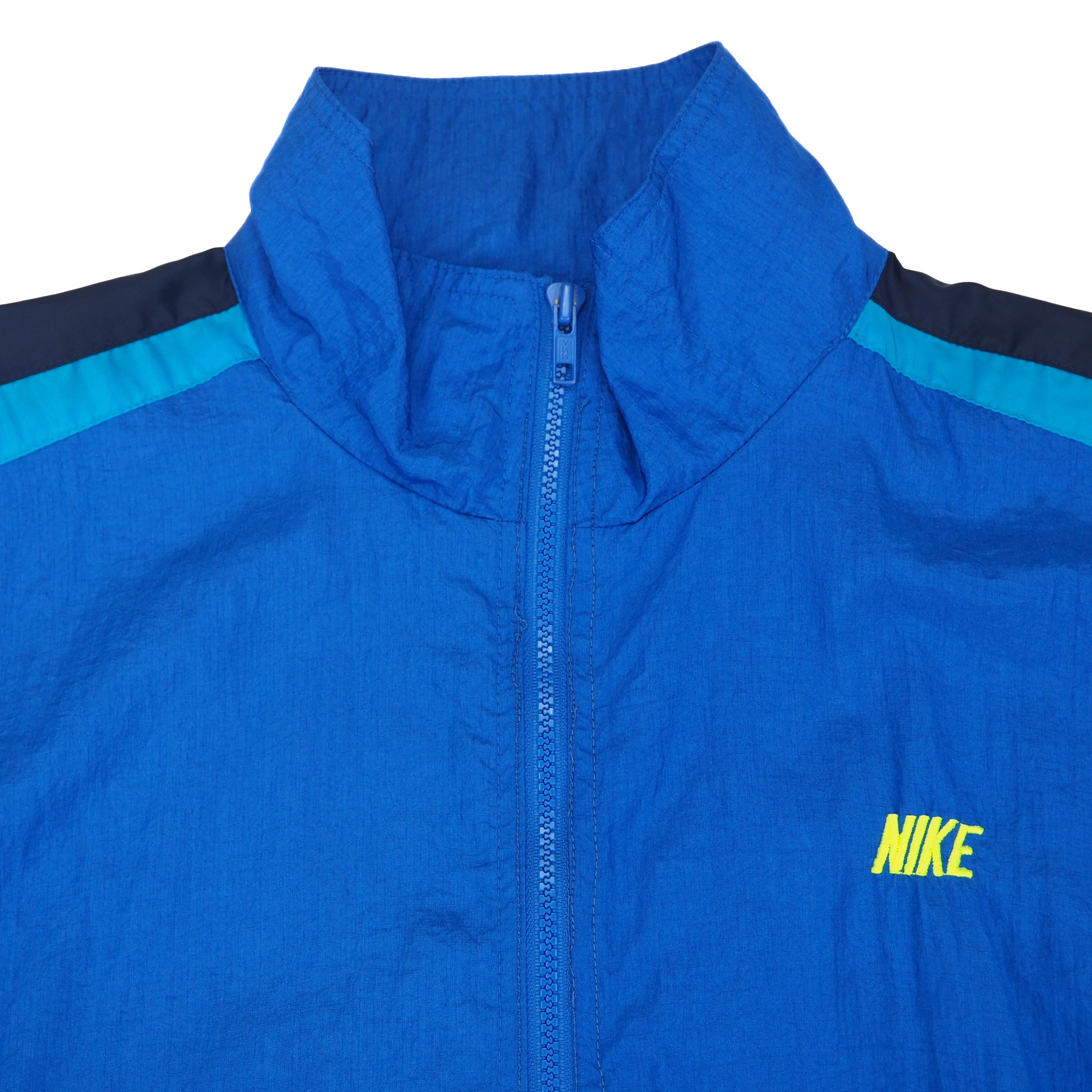 Nike Crepe Runners Windbreaker Jacket Neon Blue Yellow Vintage 80s 90s Medium