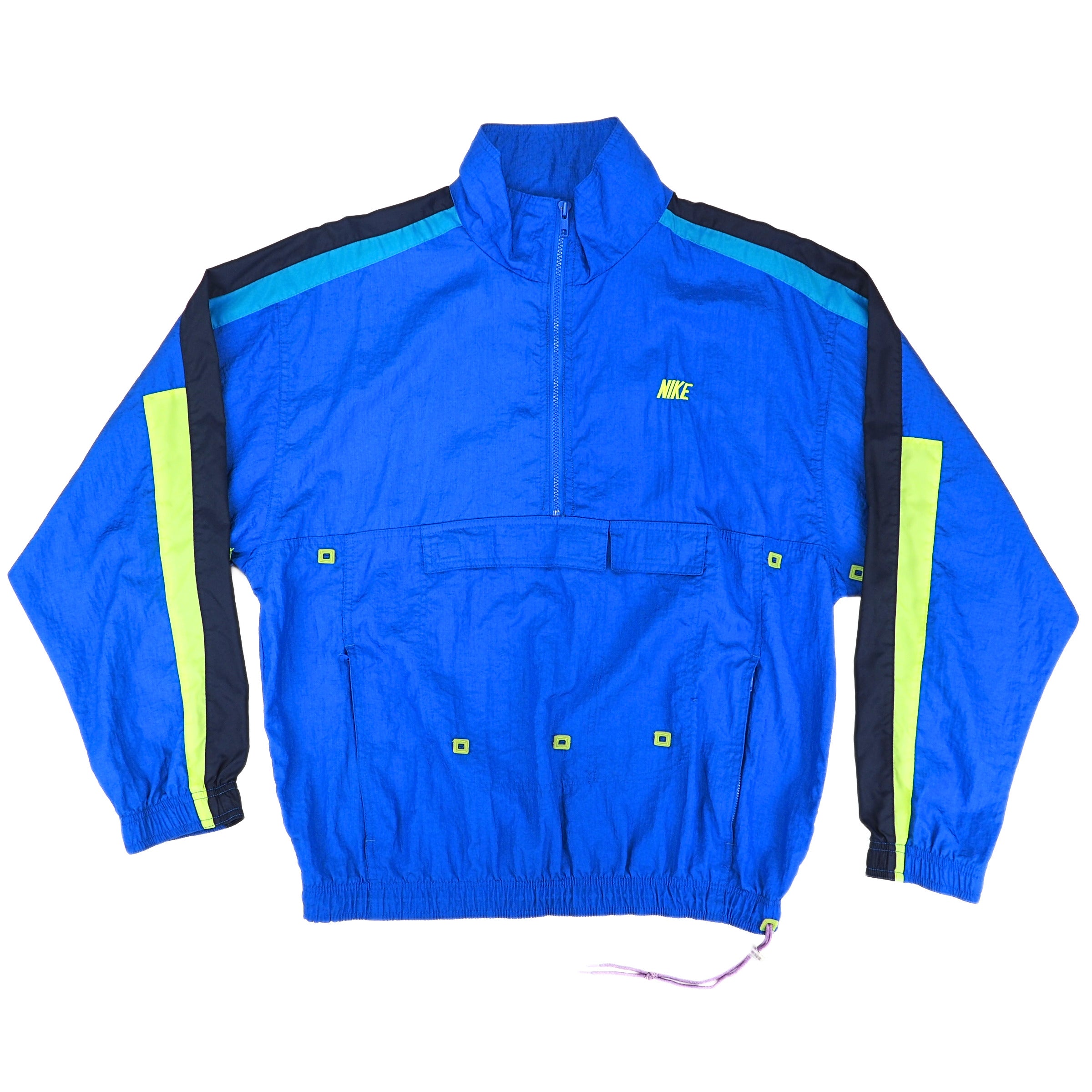 Nike Crepe Runners Windbreaker Jacket Neon Blue Yellow Vintage 80s 90s Medium