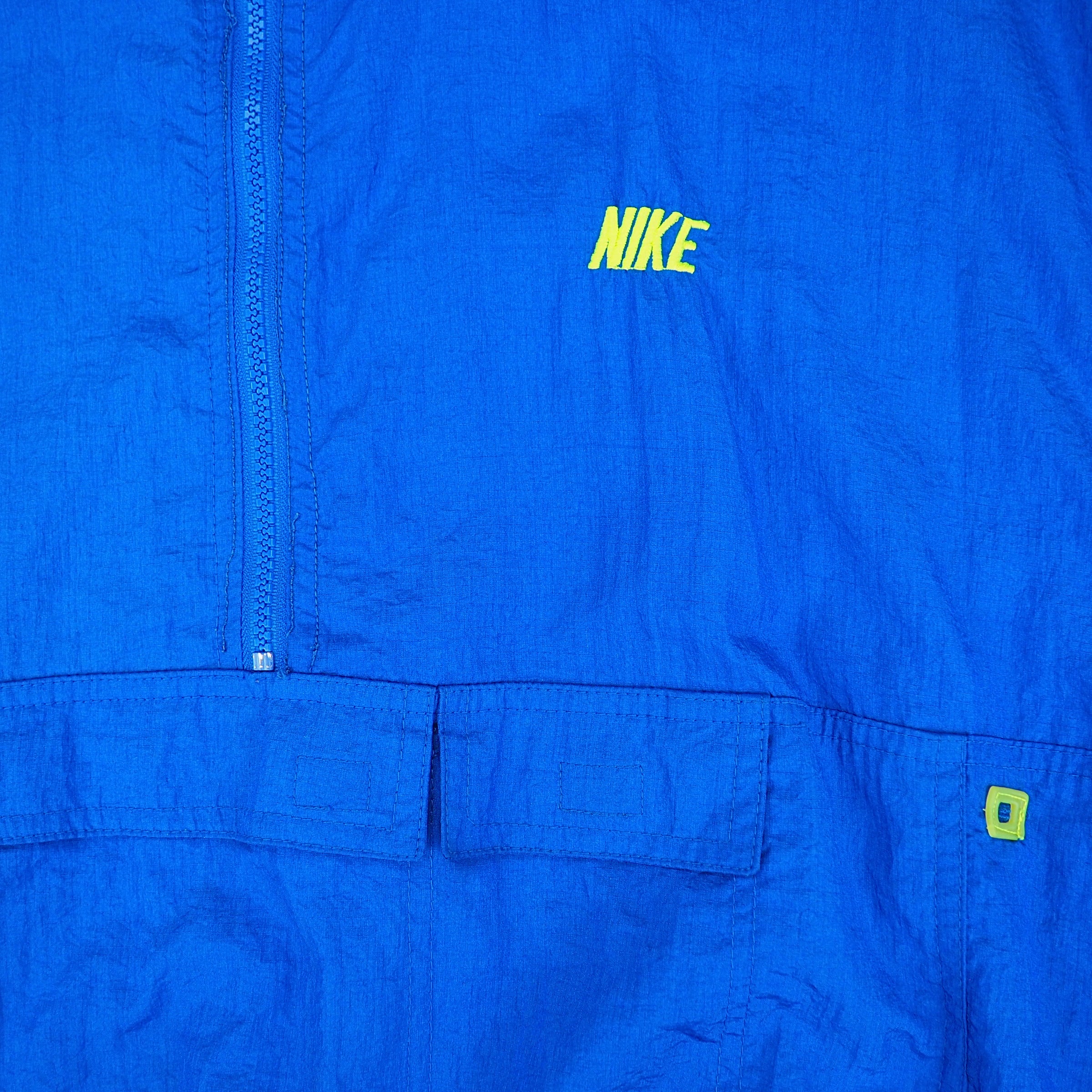 Nike Crepe Runners Windbreaker Jacket Neon Blue Yellow Vintage 80s 90s Medium