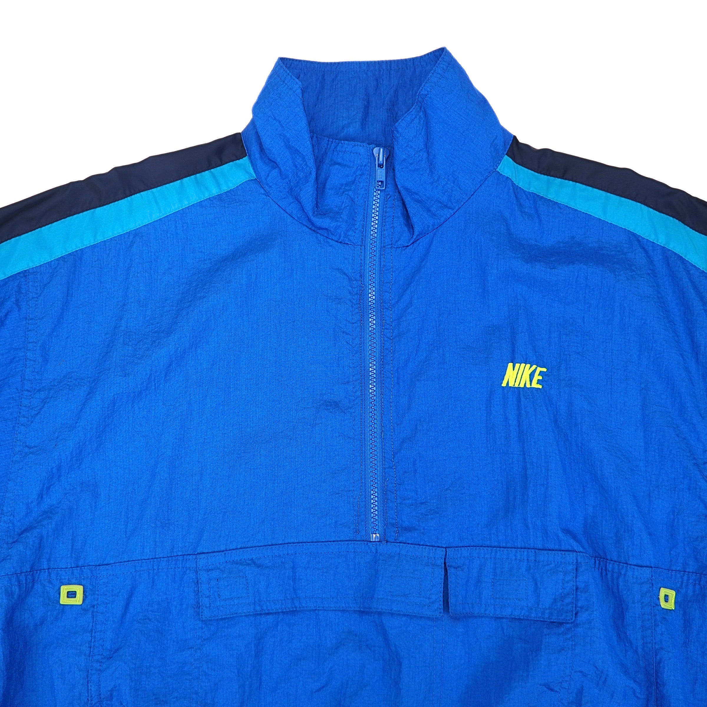 Nike Crepe Runners Windbreaker Jacket Neon Blue Yellow Vintage 80s 90s Medium