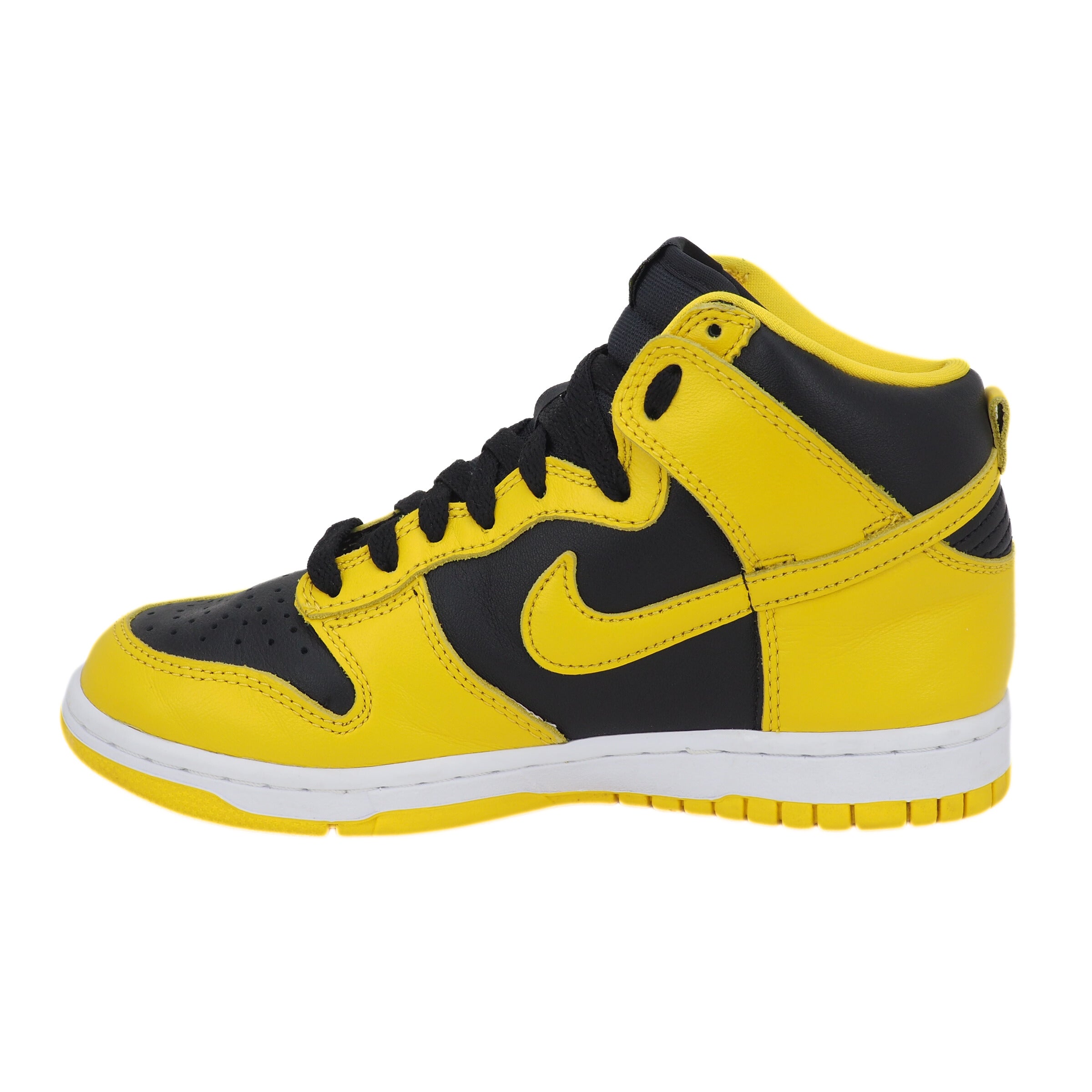 Yellow and black sneaker with Nike logo on a white background