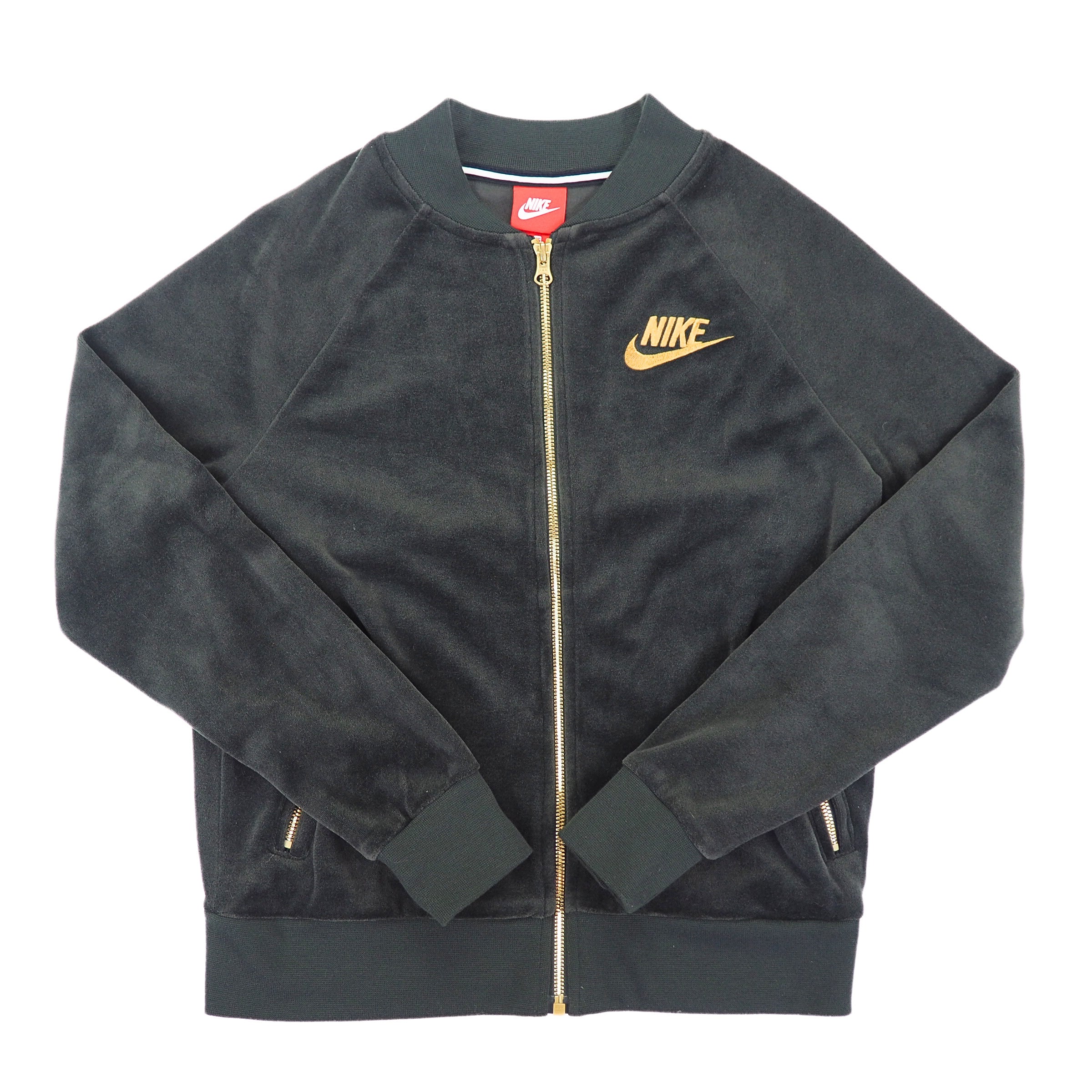 Nike Tech Fleece Velour Track Jacket Bottle Green with Gold Zipper XS