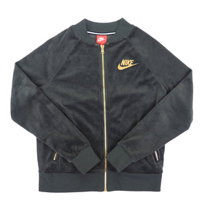 Nike Tech Fleece Velour Track Jacket Bottle Green with Gold Zipper XS