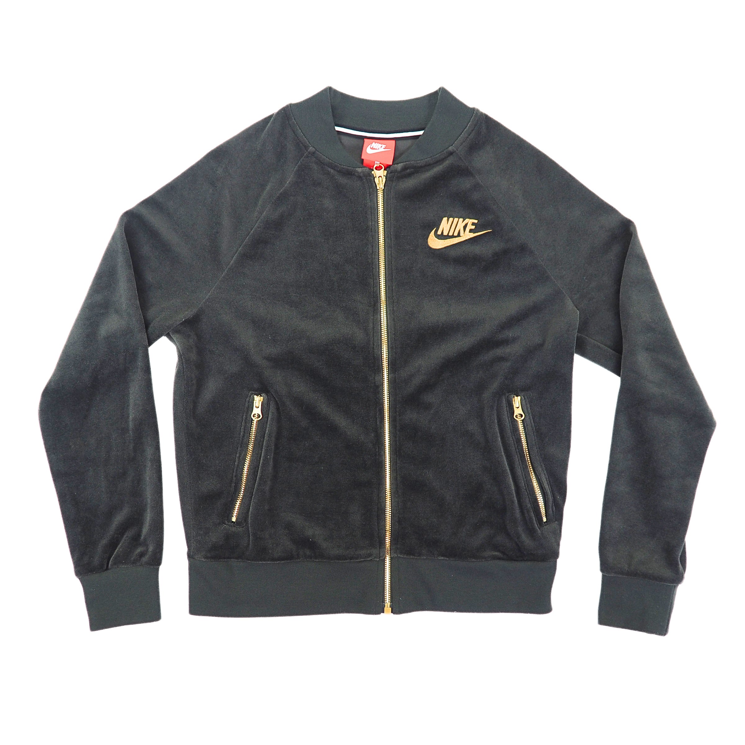 Nike Tech Fleece Velour Track Jacket Bottle Green with Gold Zipper XS
