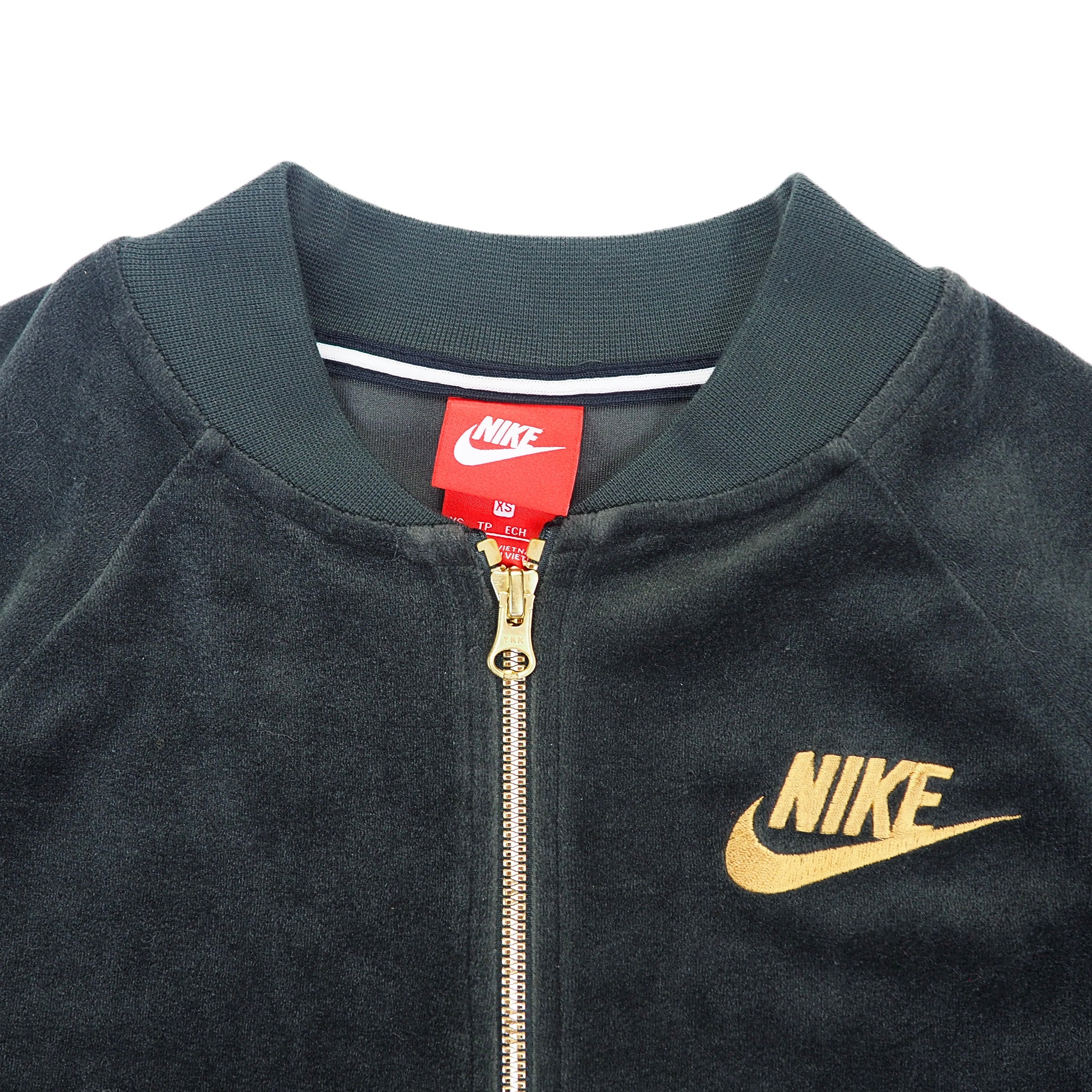 Nike Tech Fleece Velour Track Jacket Bottle Green with Gold Zipper XS