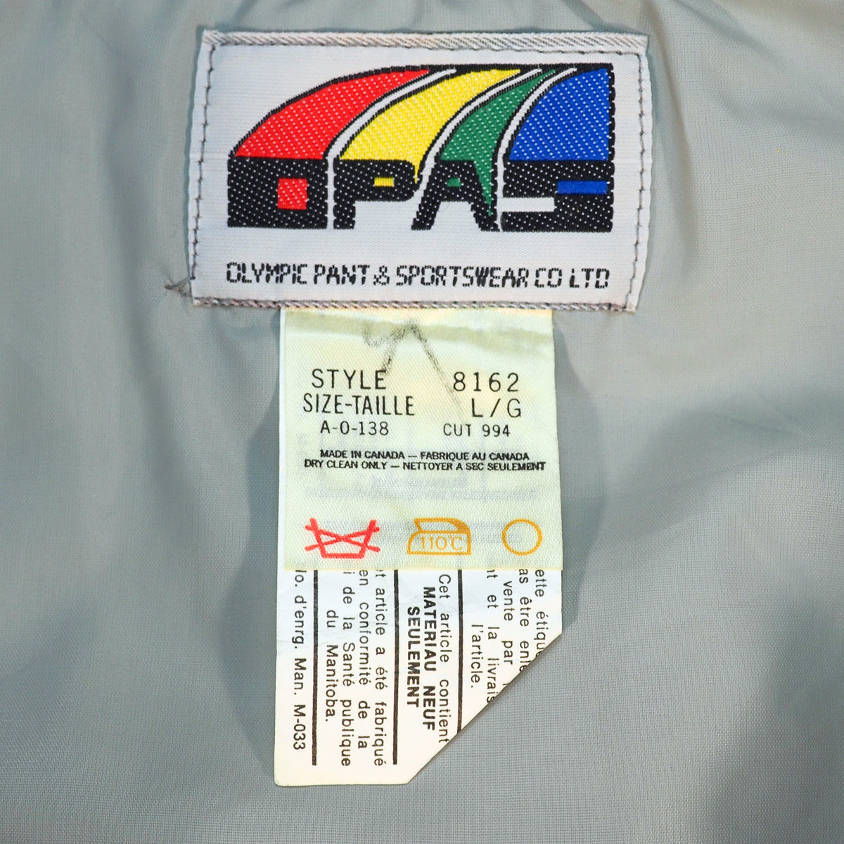Olympic Pant & Sportswear Vintage 80s Puffer Vest Grey Made in Canada L