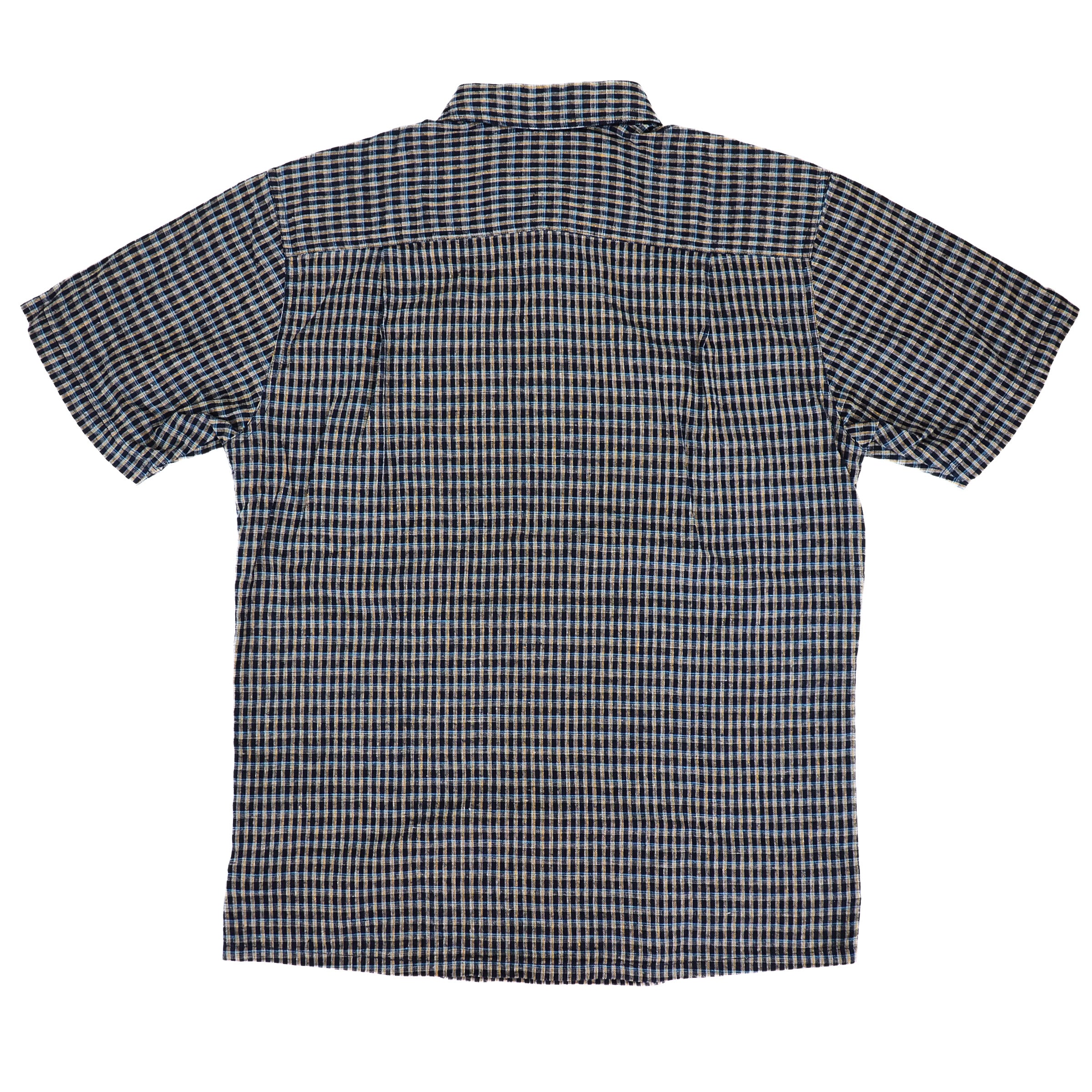 Back view of a checkered shirt on a white background