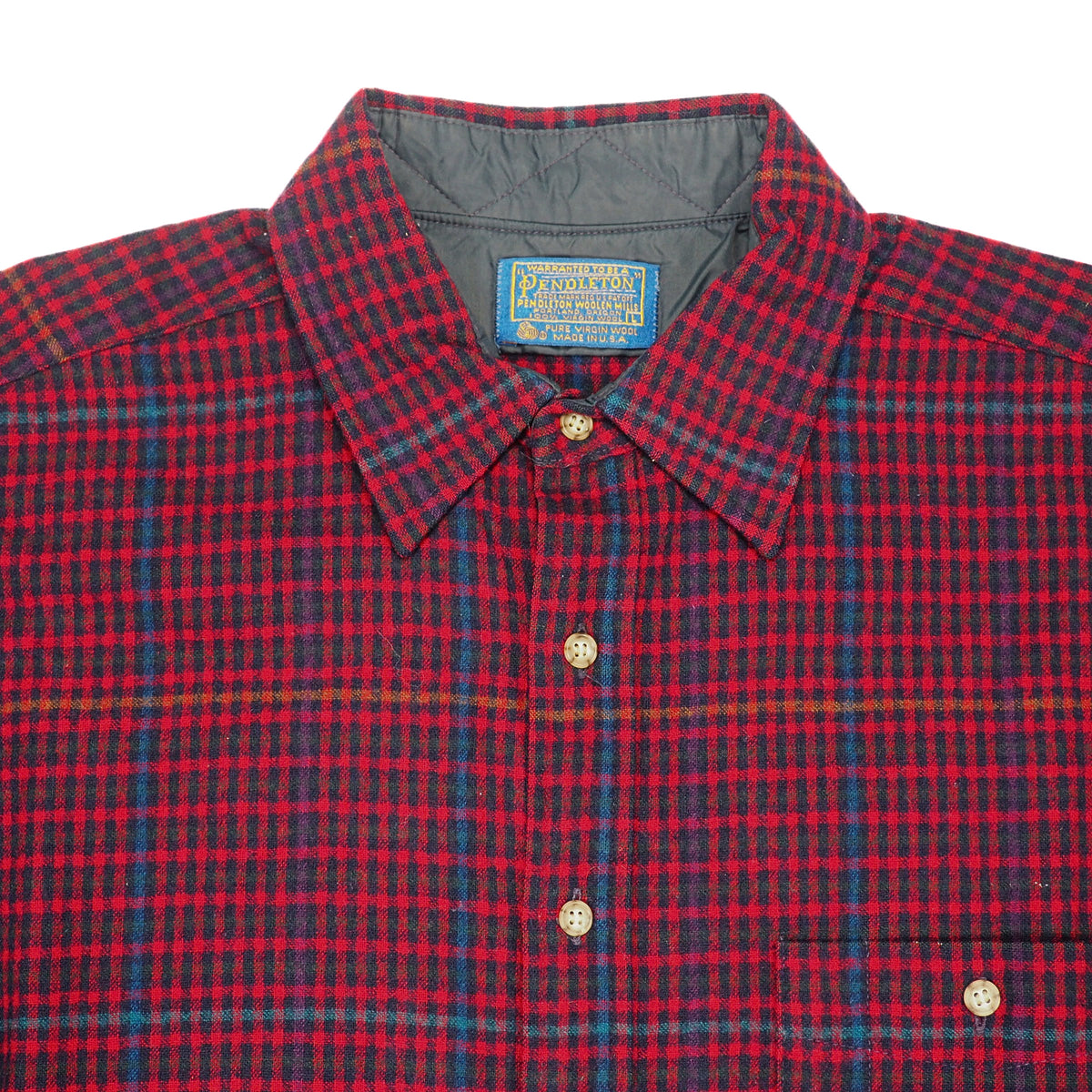 Pendleton Vintage 90s Virgin Wool Shirt Red Navy Check Elbow Patches Made in USA L