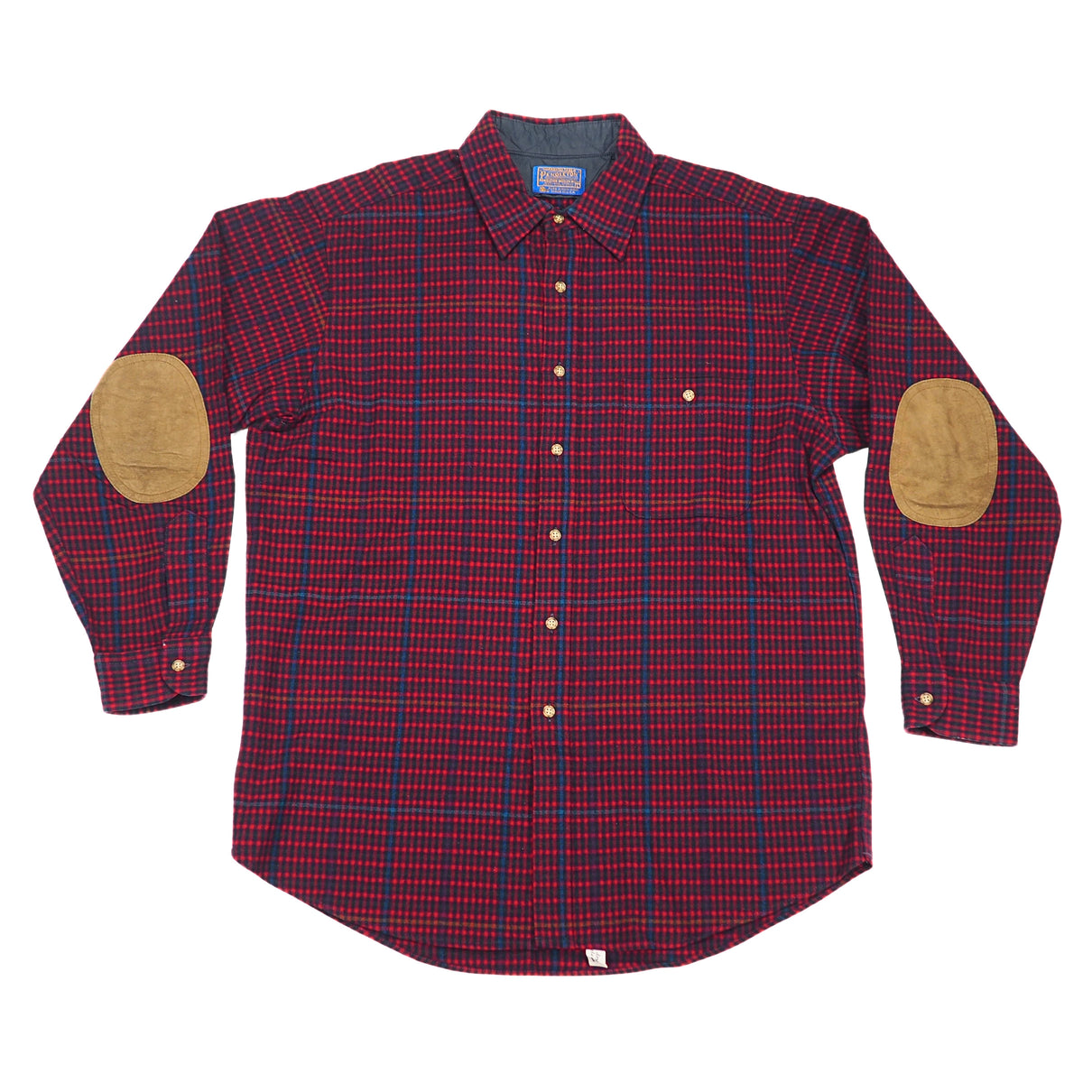 Pendleton Vintage 90s Virgin Wool Shirt Red Navy Check Elbow Patches Made in USA L