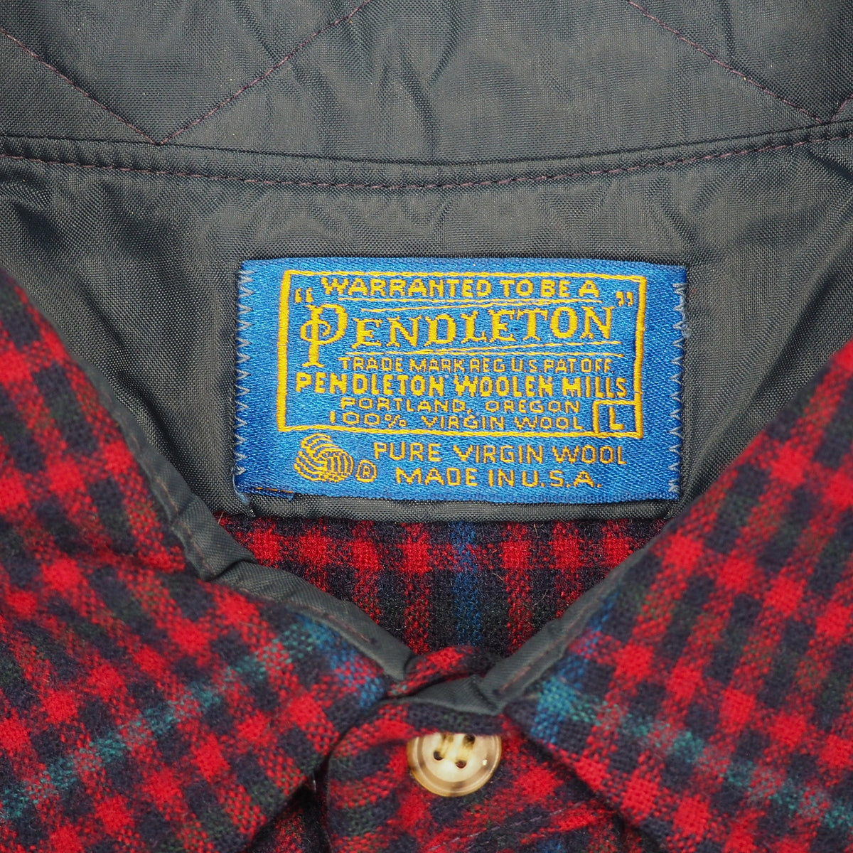 Pendleton Vintage 90s Virgin Wool Shirt Red Navy Check Elbow Patches Made in USA L