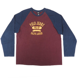 Polo Jeans Ralph Lauren PRL 67 Raglan Long Sleeve Tee Burgundy Navy XL
