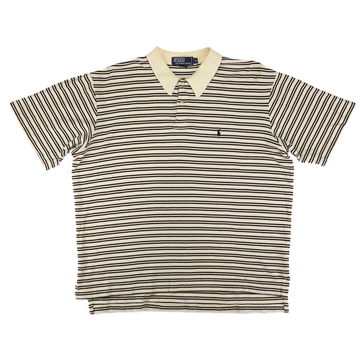 Polo Ralph Lauren Vintage Striped Waffle Knit Polo Shirt Cream Brown XL