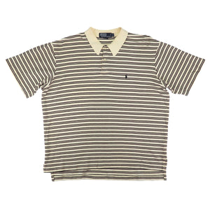 Polo Ralph Lauren Vintage Striped Waffle Knit Polo Shirt Cream Brown XL