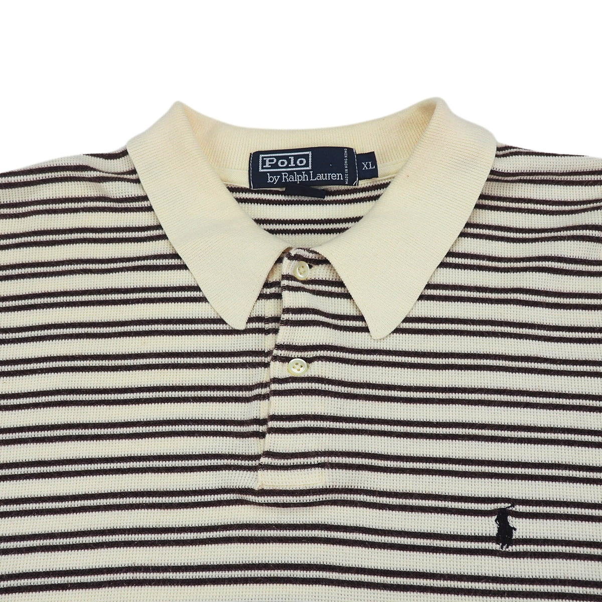 Polo Ralph Lauren Vintage Striped Waffle Knit Polo Shirt Cream Brown XL