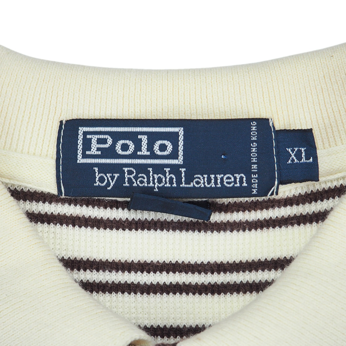 Polo Ralph Lauren Vintage Striped Waffle Knit Polo Shirt Cream Brown XL