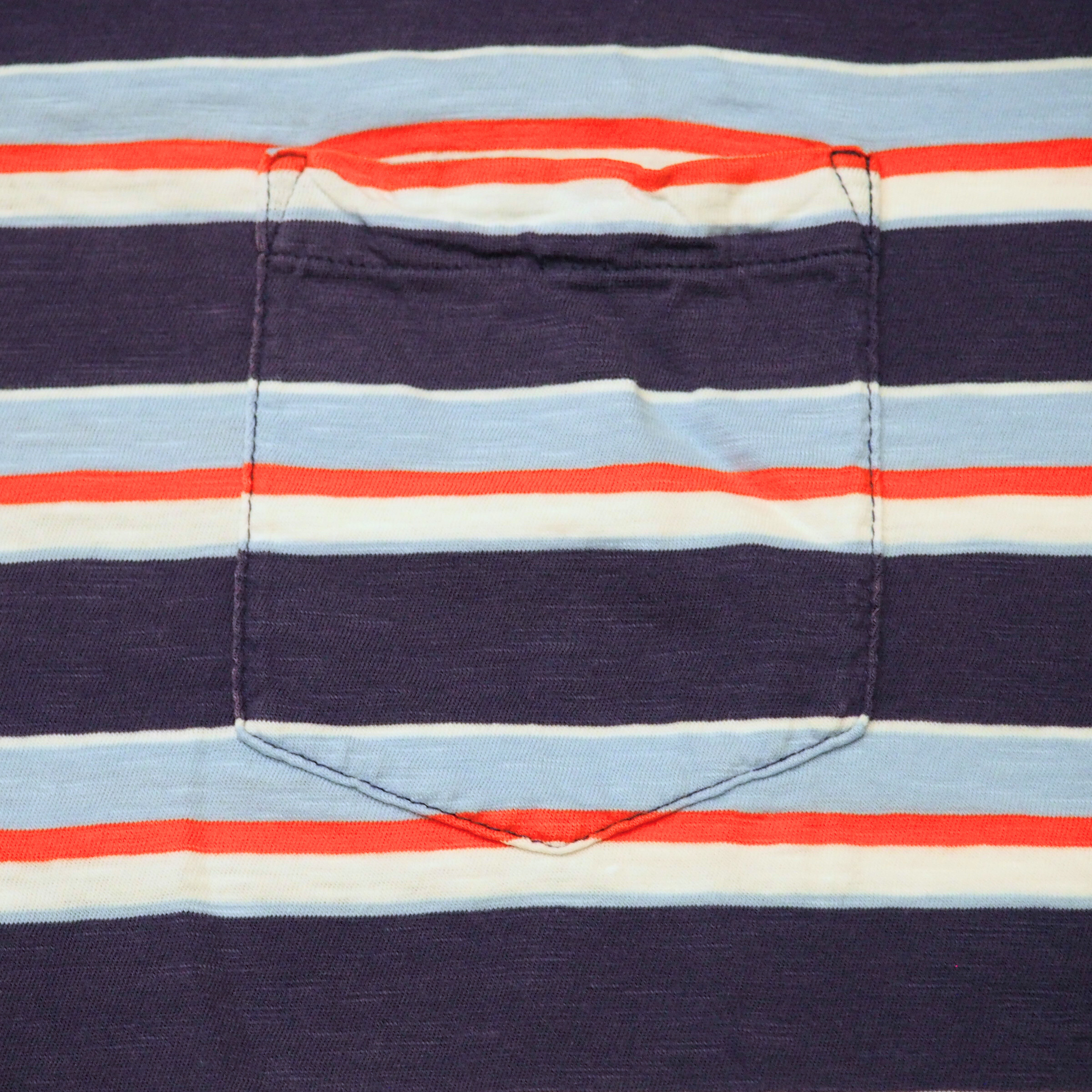 Close-up of a striped fabric with red, white, and blue colors.