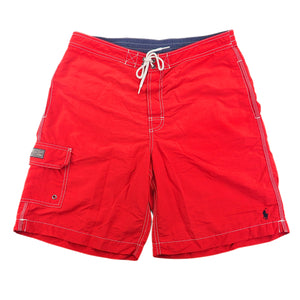 Polo by Ralph Lauren Swimwear Shorts Red with Contrast Stitching Vintage 90s Medium