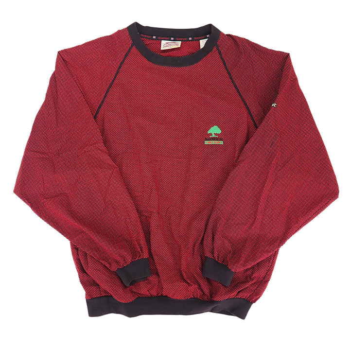 Red and black micro-checkered sweatshirt with a tee logo on a white background