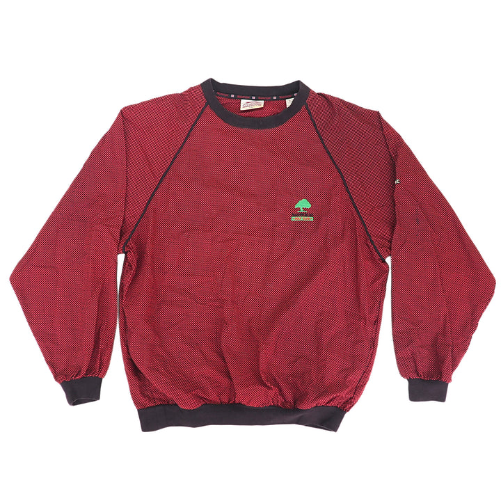 Red and black raglan sleeve sweatshirt on a white background