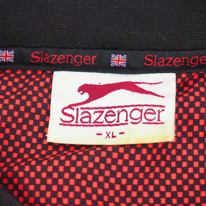 Slazenger label on a red and black checkered background