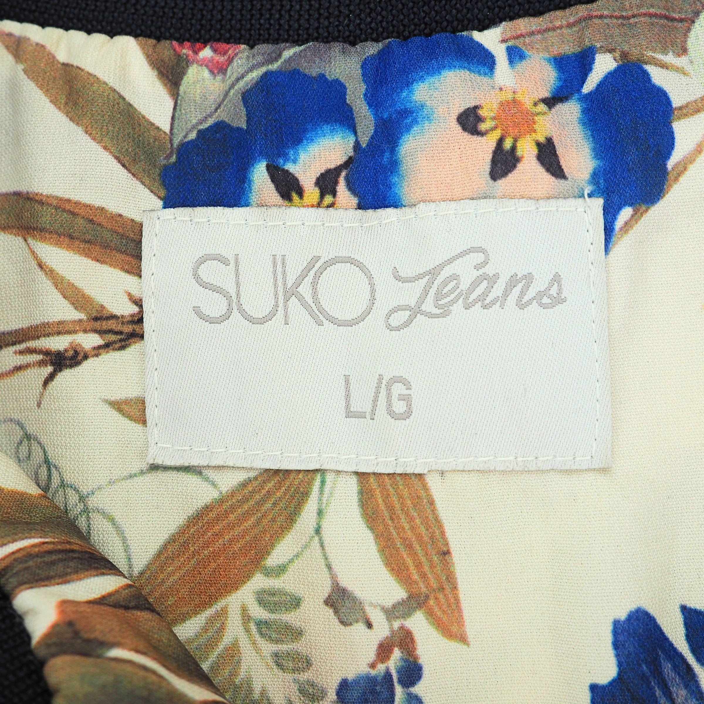 Suko Jeans Satin Bomber Jacket Floral Bird Butterfly Print Large