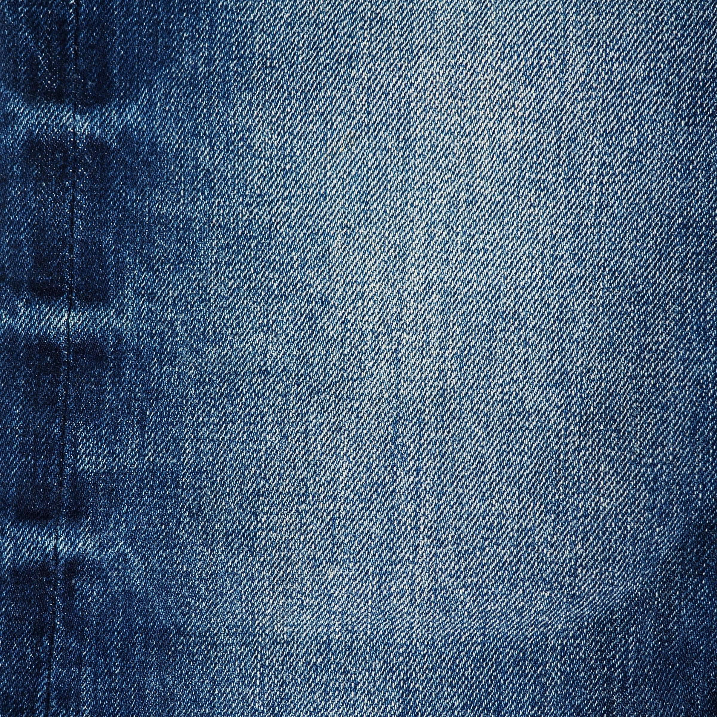 Close-up of blue denim fabric texture