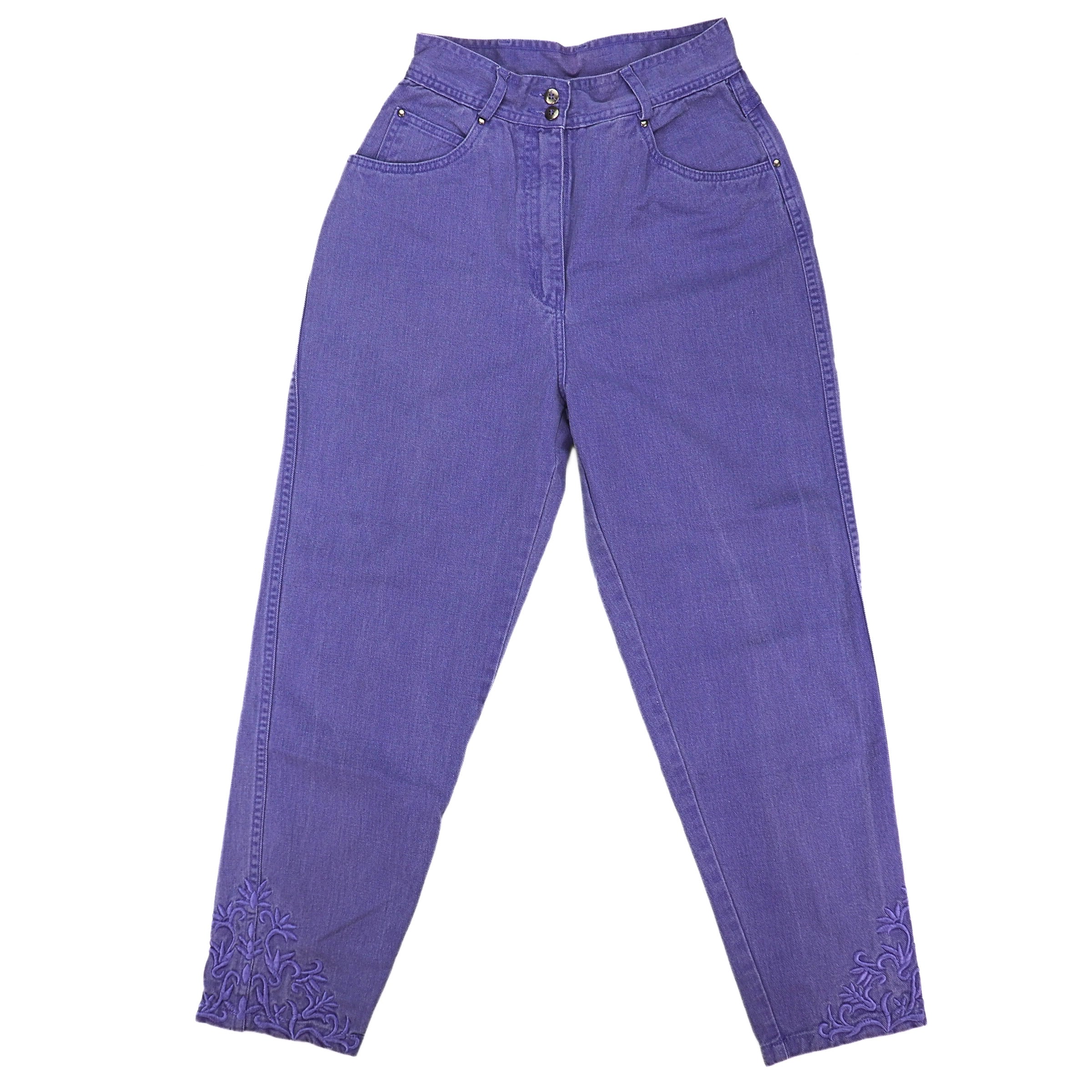 Together Lilac Embroidered High Waist Mom Jeans Vintage 90s Size 12