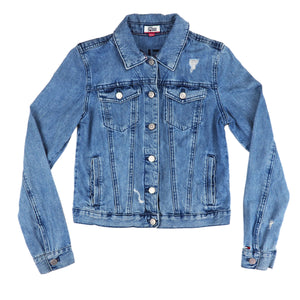 Tommy Hilfiger Denim Jacket Embroidered Flag Logo Womens Small