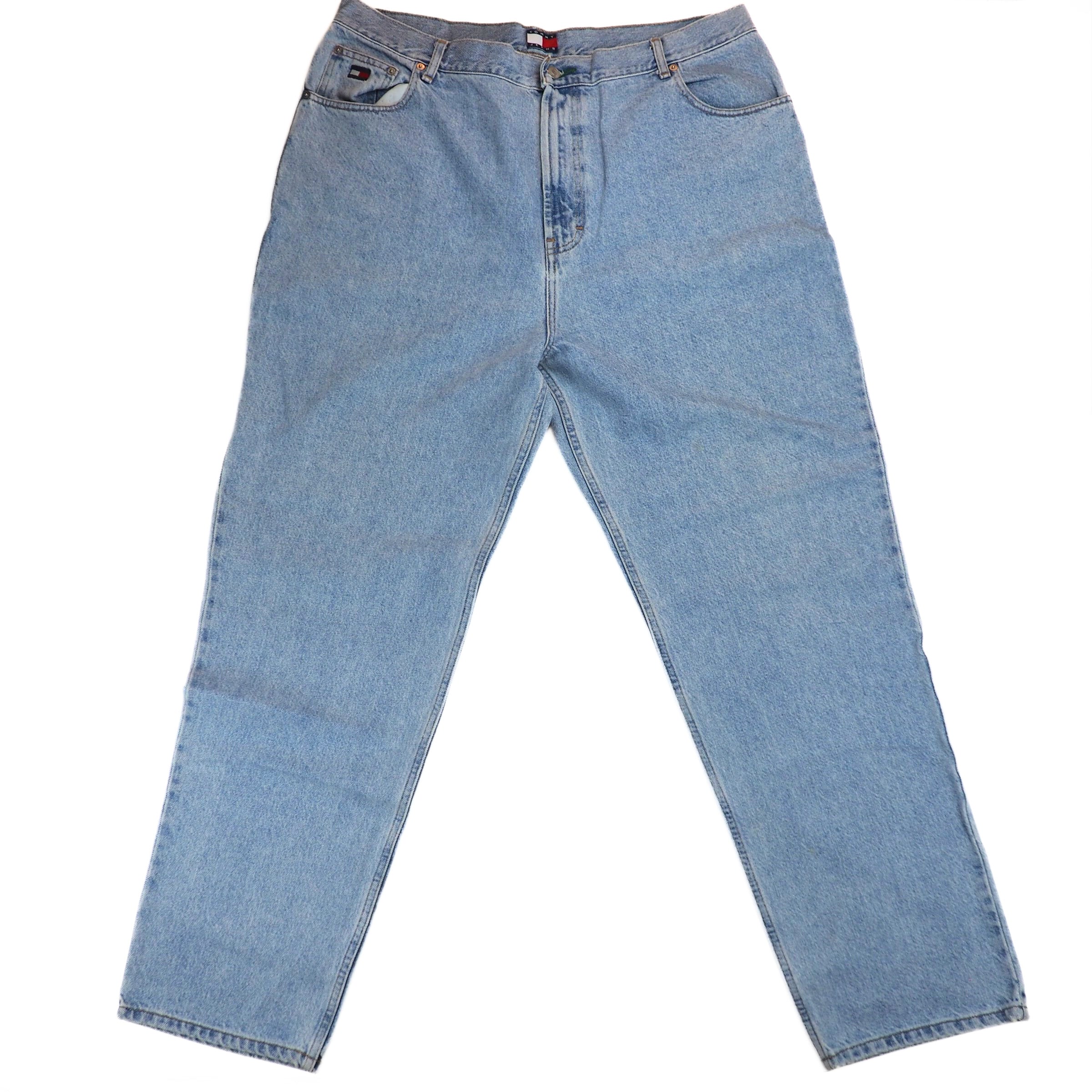 Light blue jeans on a white background