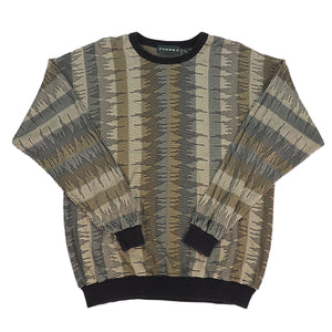 Tundra 90s Textured Knit Crewneck Sweater Made in Canada Black Slate Tan M