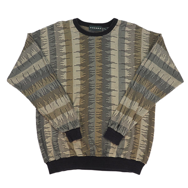 Tundra 90s Textured Knit Crewneck Sweater Made in Canada Black Slate Tan M