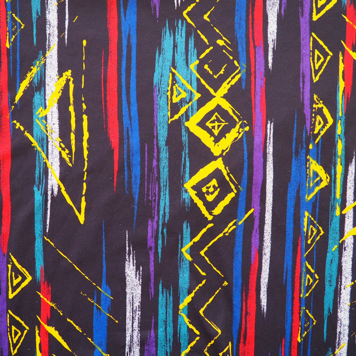 Colorful geometric pattern with triangles and lines on a black background