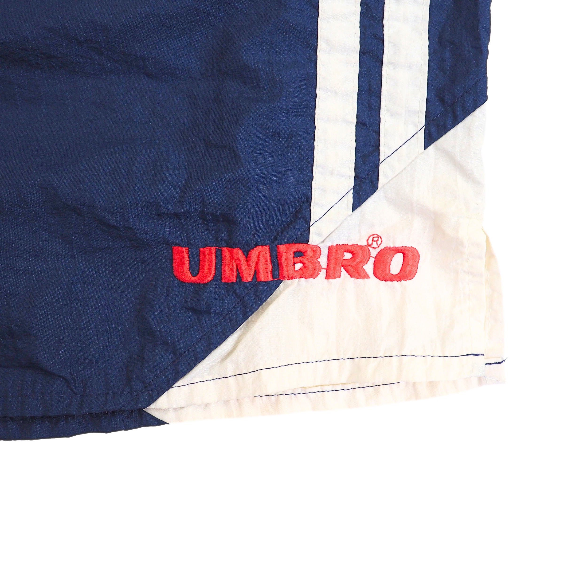 Umbro Shell Crepe Shorts Navy White Vintage 90s Made in USA Large