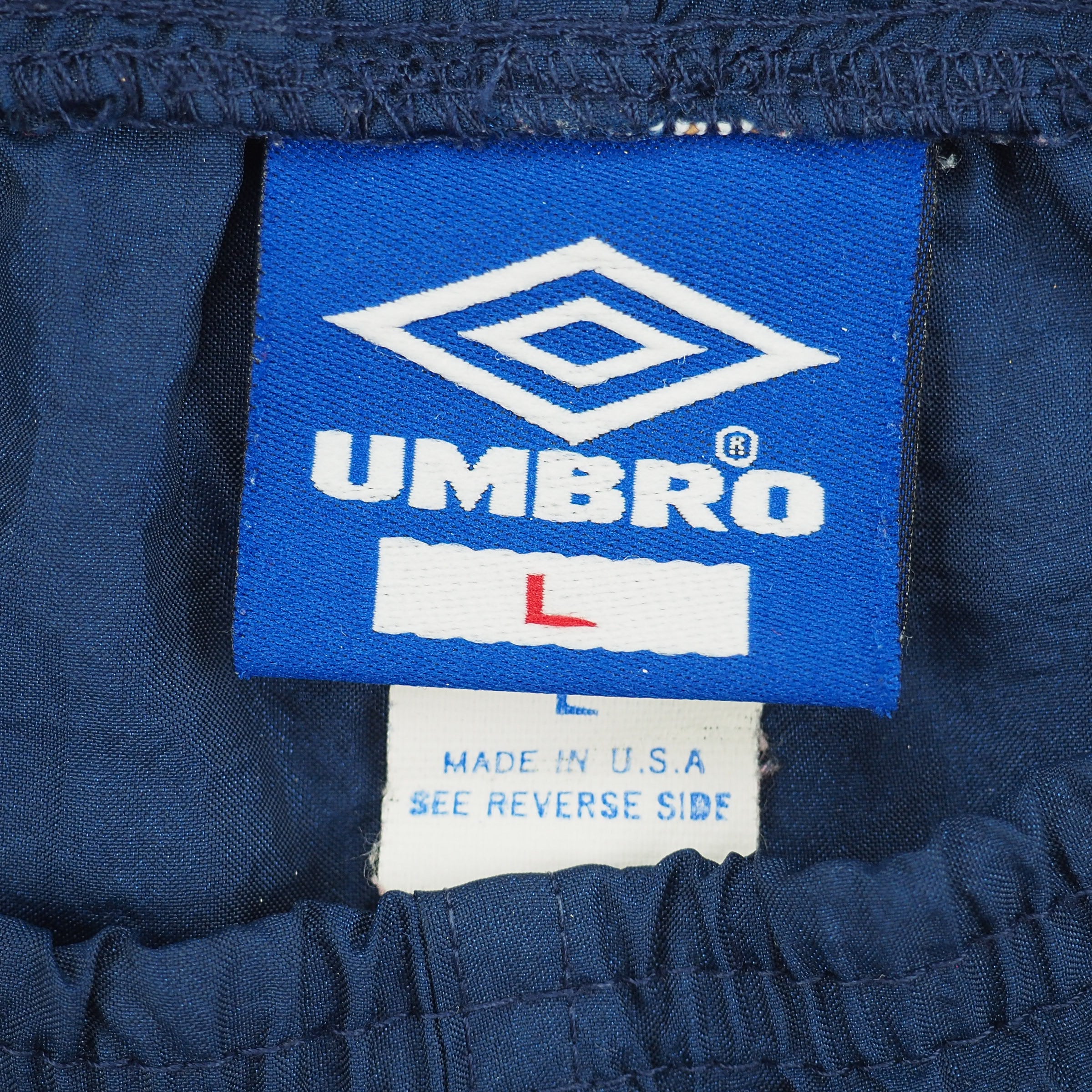 Umbro Shell Crepe Shorts Navy White Vintage 90s Made in USA Large