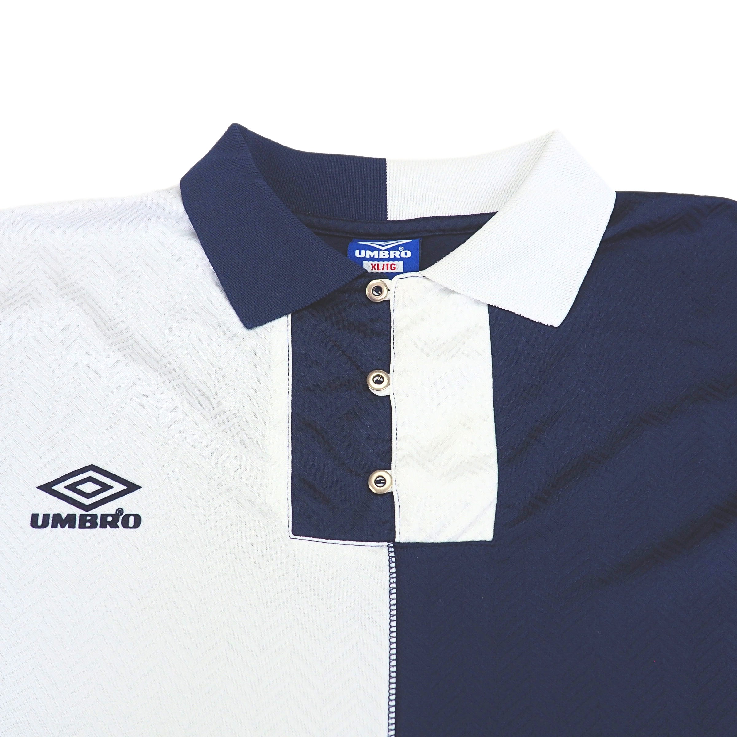 Umbro Teamwear Soccer Jersey White Navy Vintage 90s Made in Canada XL