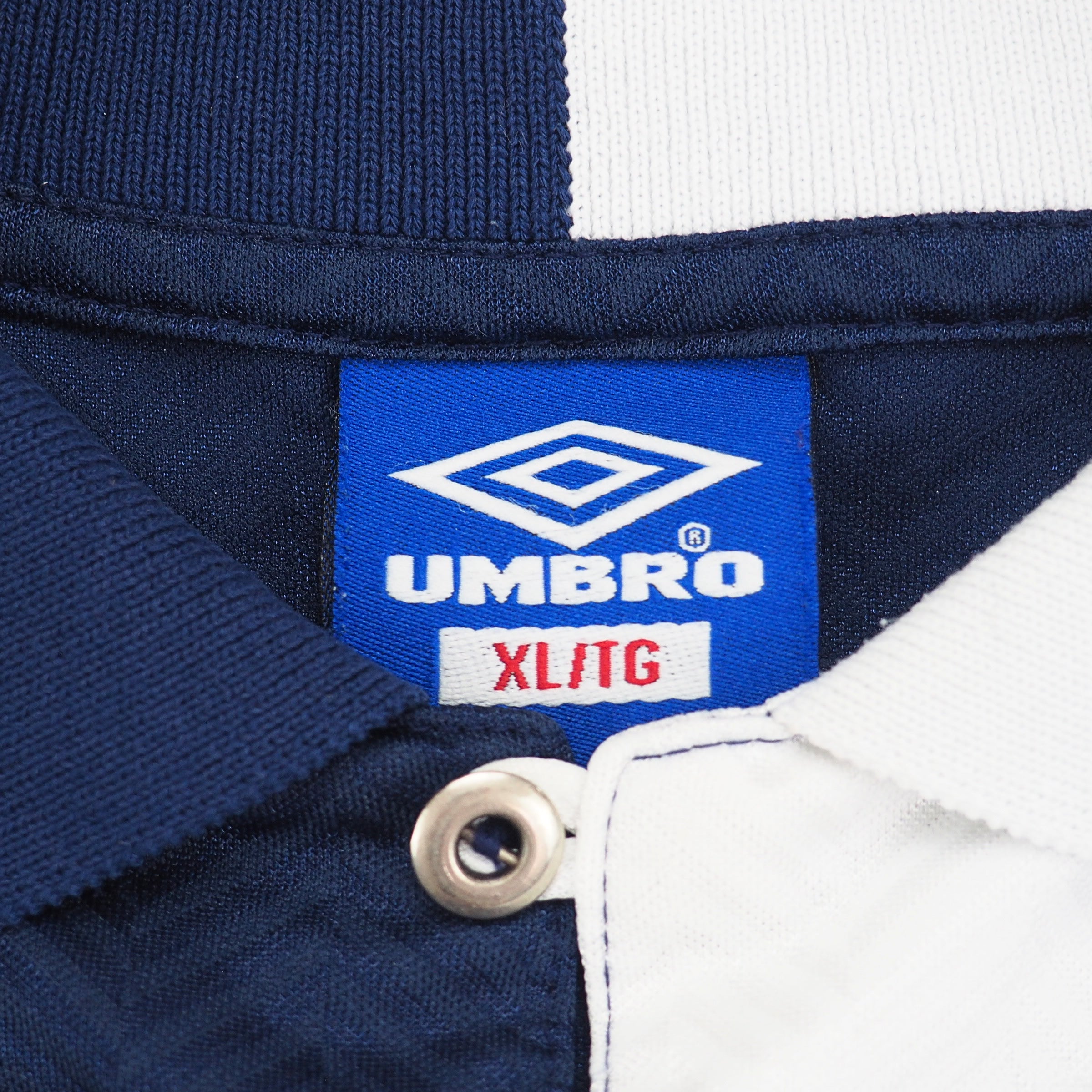 Umbro Teamwear Soccer Jersey White Navy Vintage 90s Made in Canada XL