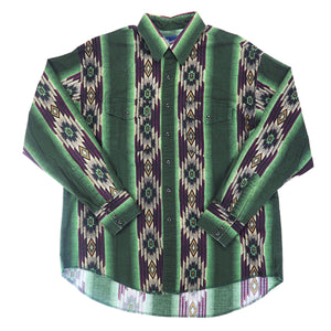 Wrangler Aztec Geometric Print Western Shirt Green Mens XL