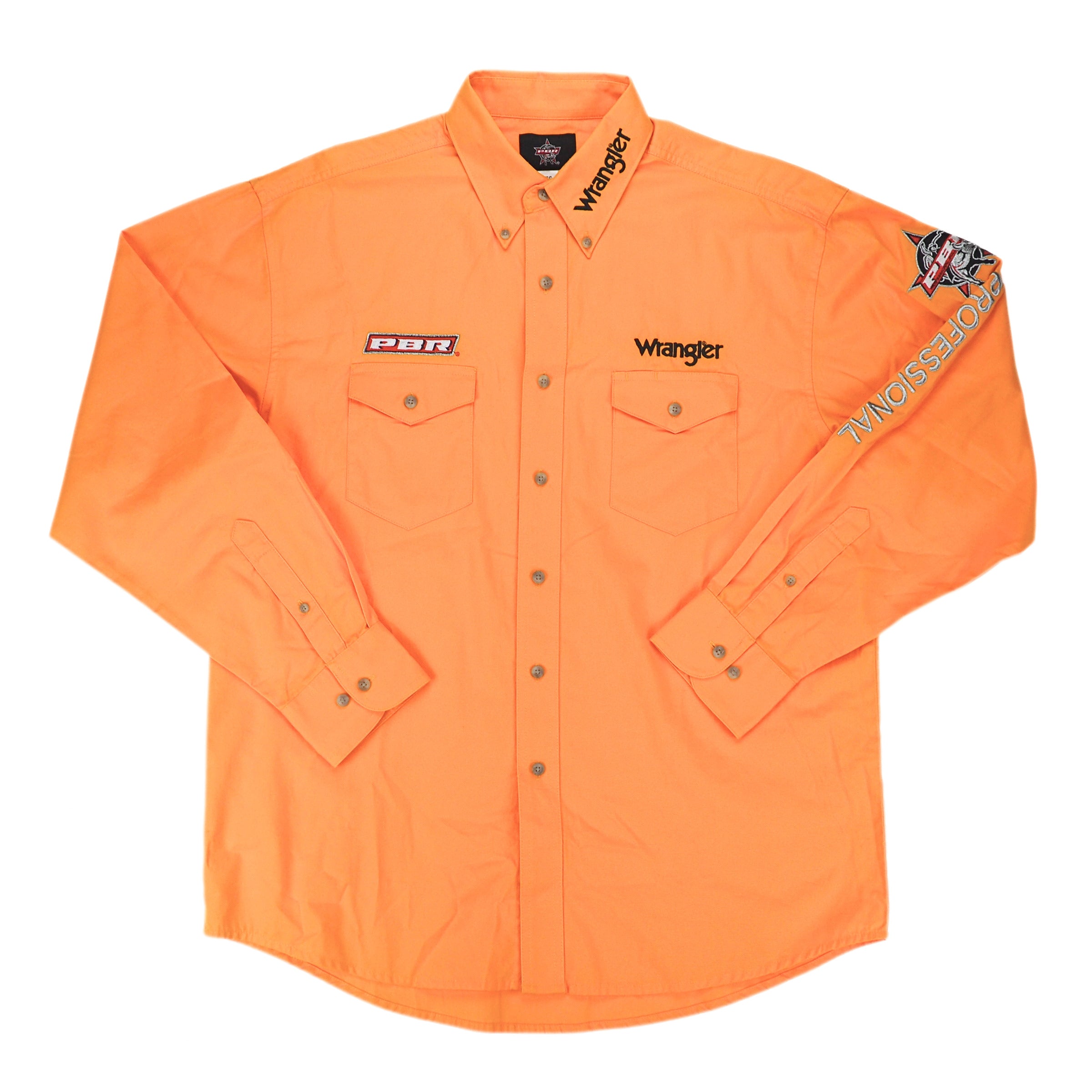 Front view of yellow wrangler western shirt with embroidered details