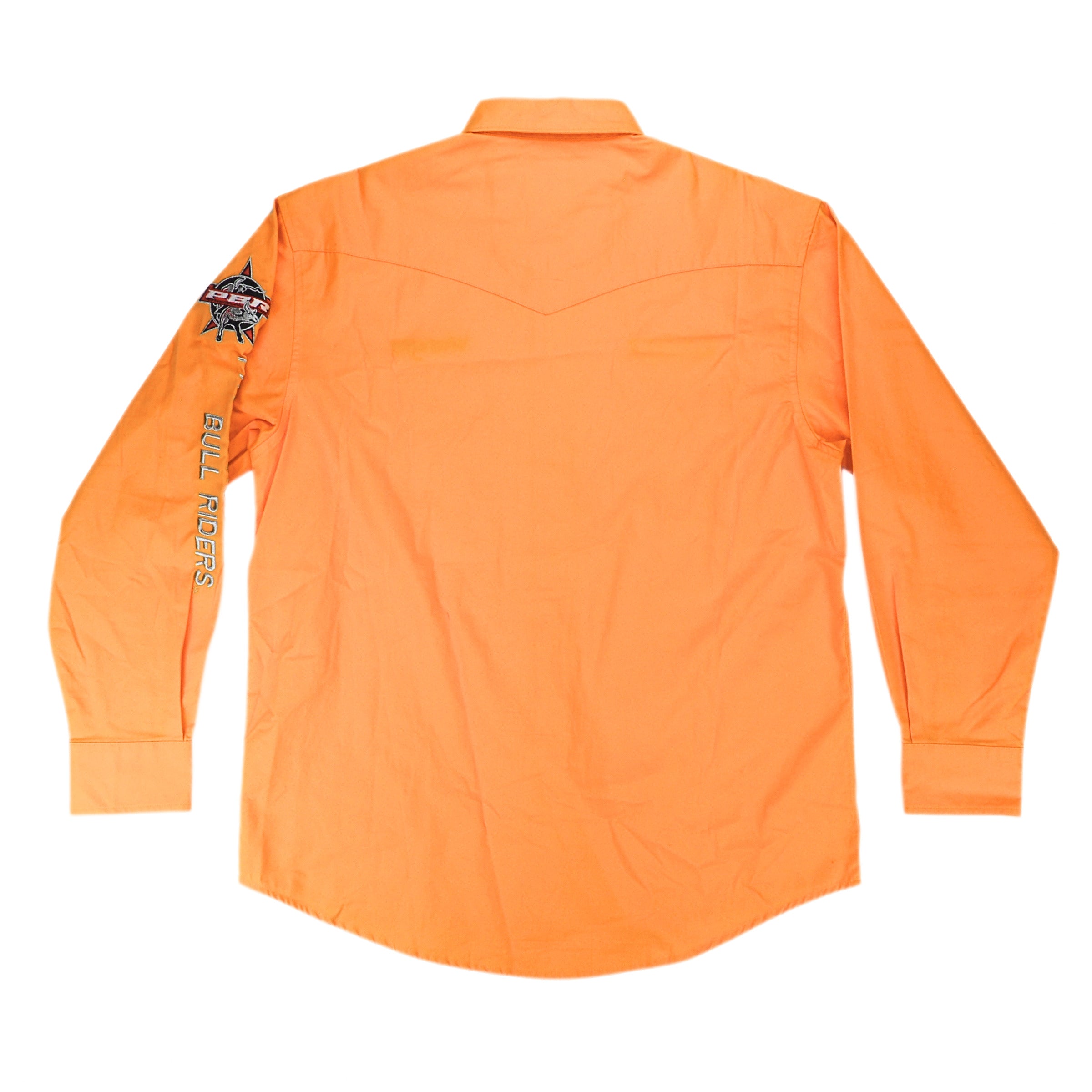 Back view of a yellow long sleeved mens dress shirt