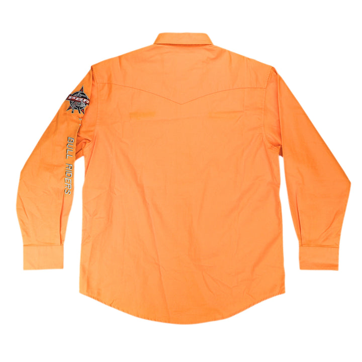 Back view of a yellow long sleeved mens dress shirt