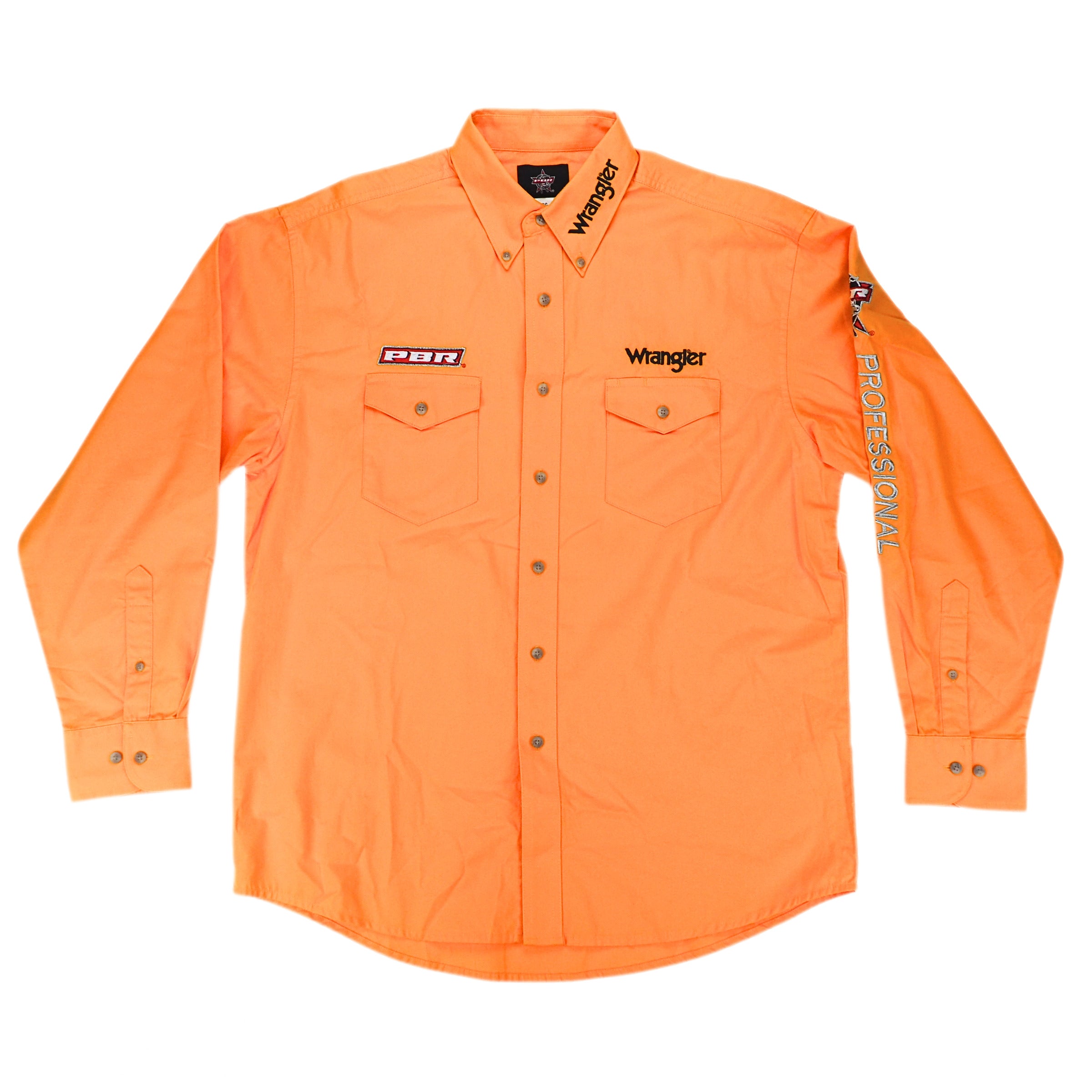 Front view of yellow wrangler western shirt with embroidered details