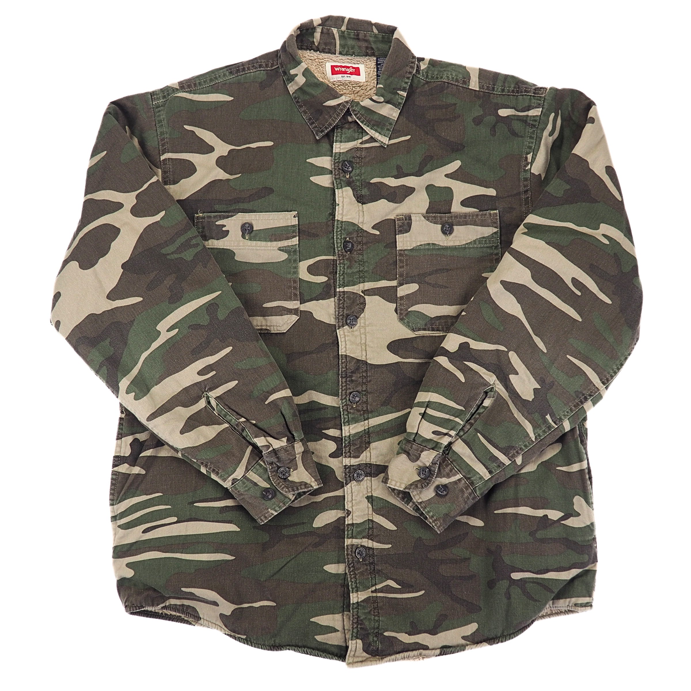 Wrangler Sherpa Lined Woodland Camouflage Chore Jacket 100% Cotton Medium