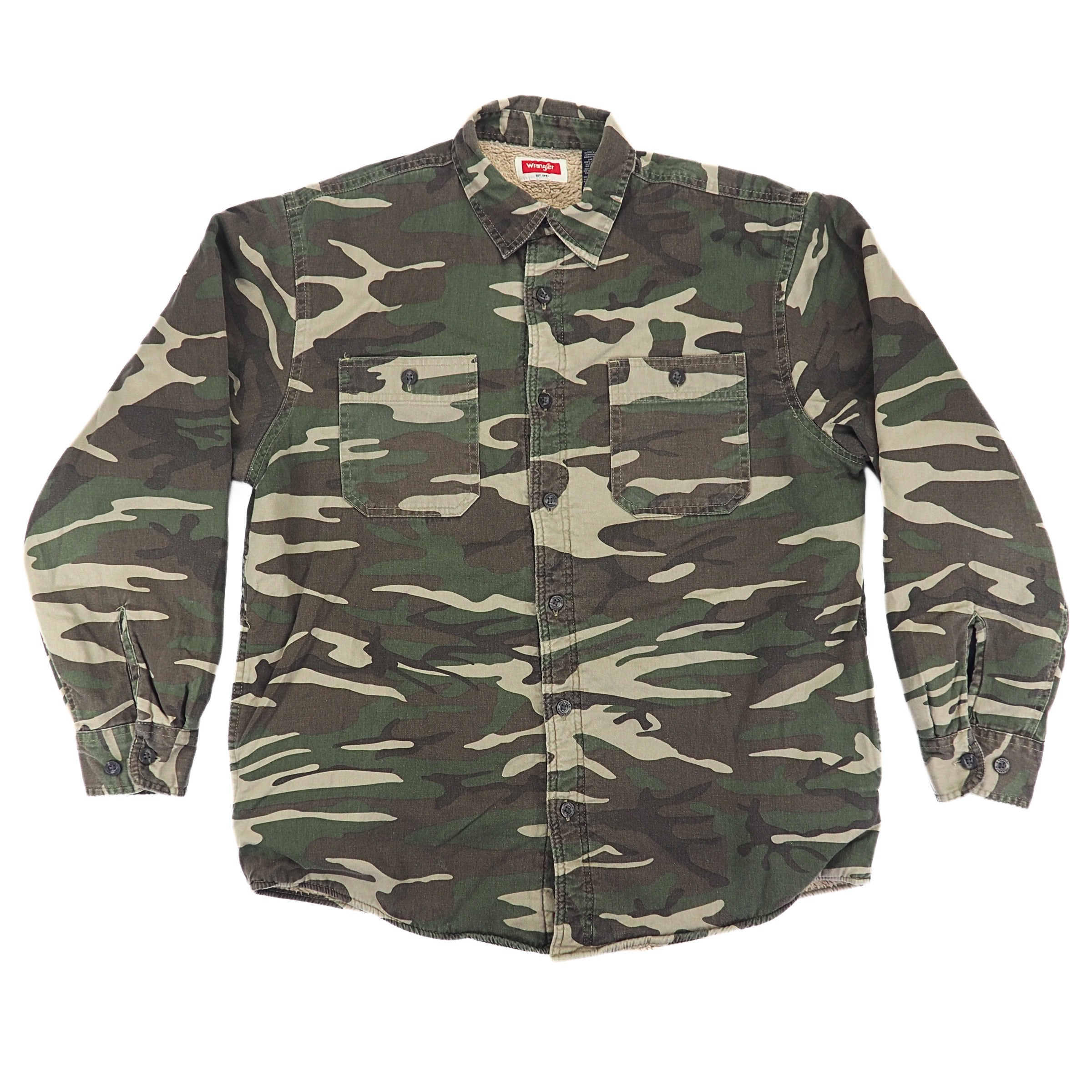 Wrangler Sherpa Lined Woodland Camouflage Chore Jacket 100% Cotton Medium