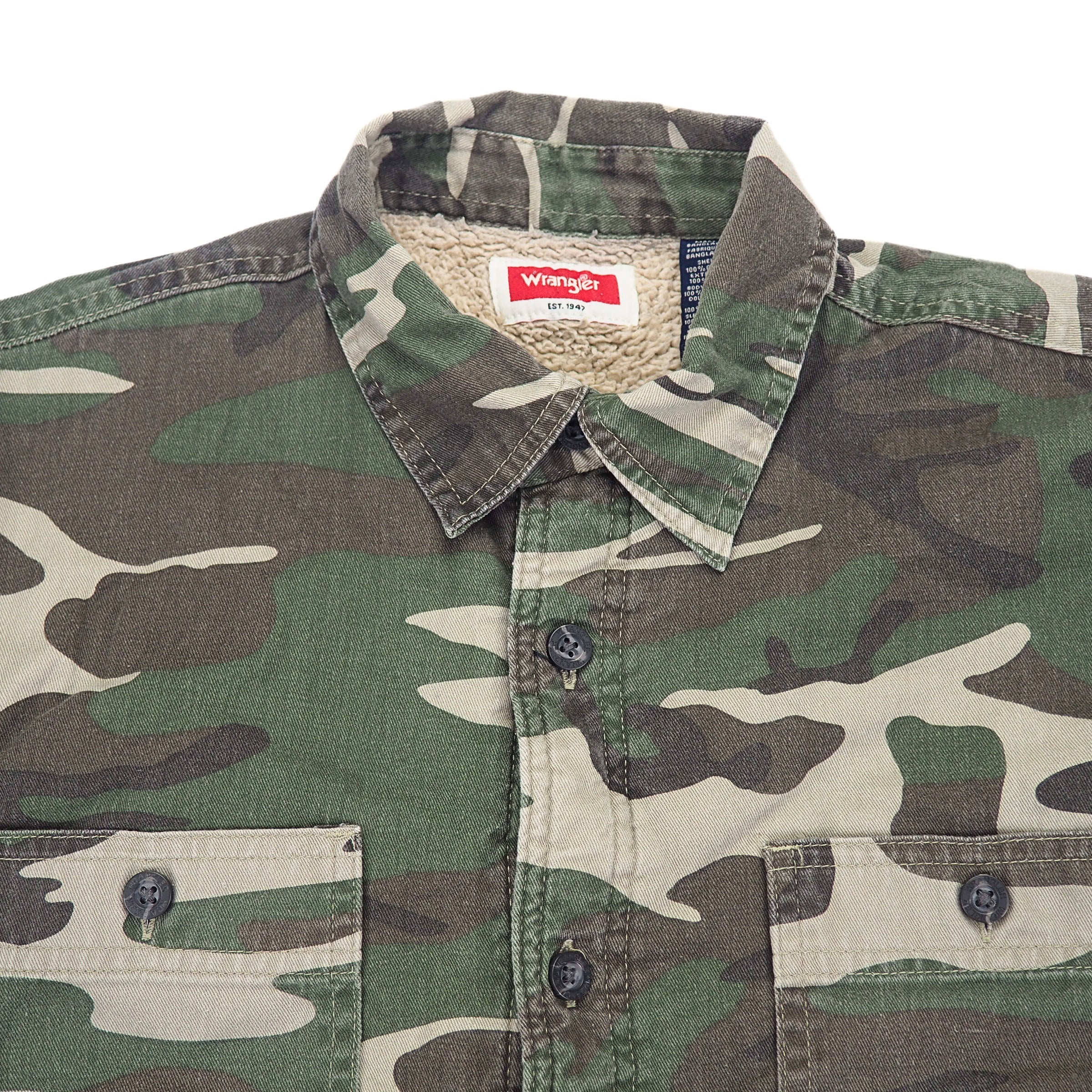 Wrangler Sherpa Lined Woodland Camouflage Chore Jacket 100% Cotton Medium